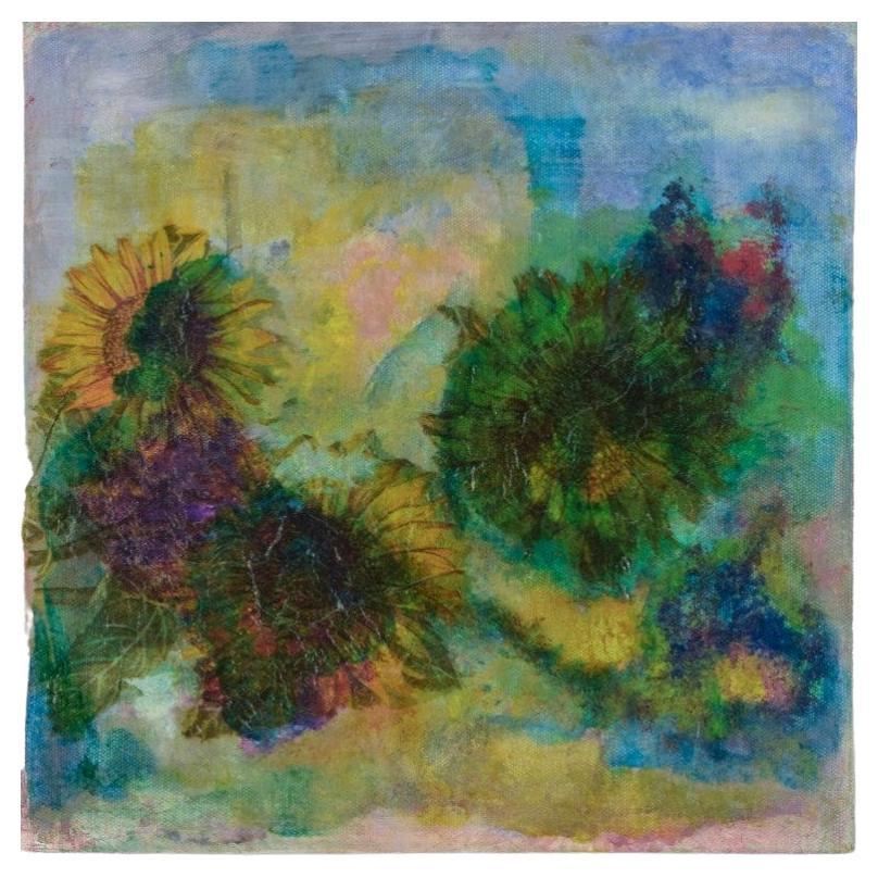 Artistics. Technique mixte sur toile. composition abstraite avec fleurs