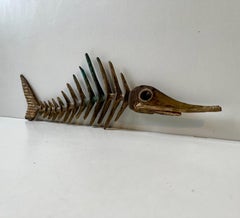 Danish Artist Peder E. Madsen Brutalist Primeval Sword-Fish Skeleton in Bronze