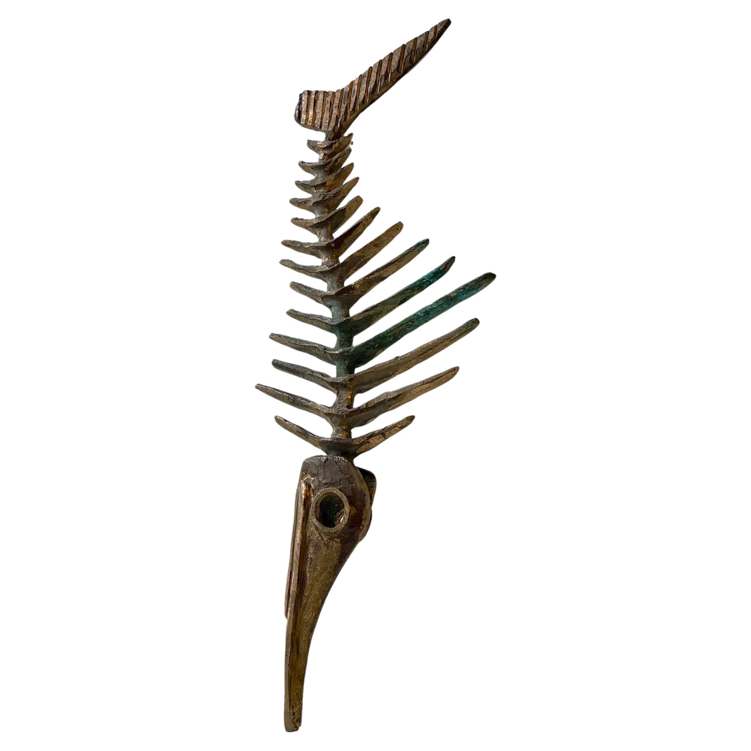 Danish Artist Peder E. Madsen Brutalist Primeval Sword-Fish Skeleton in Bronze