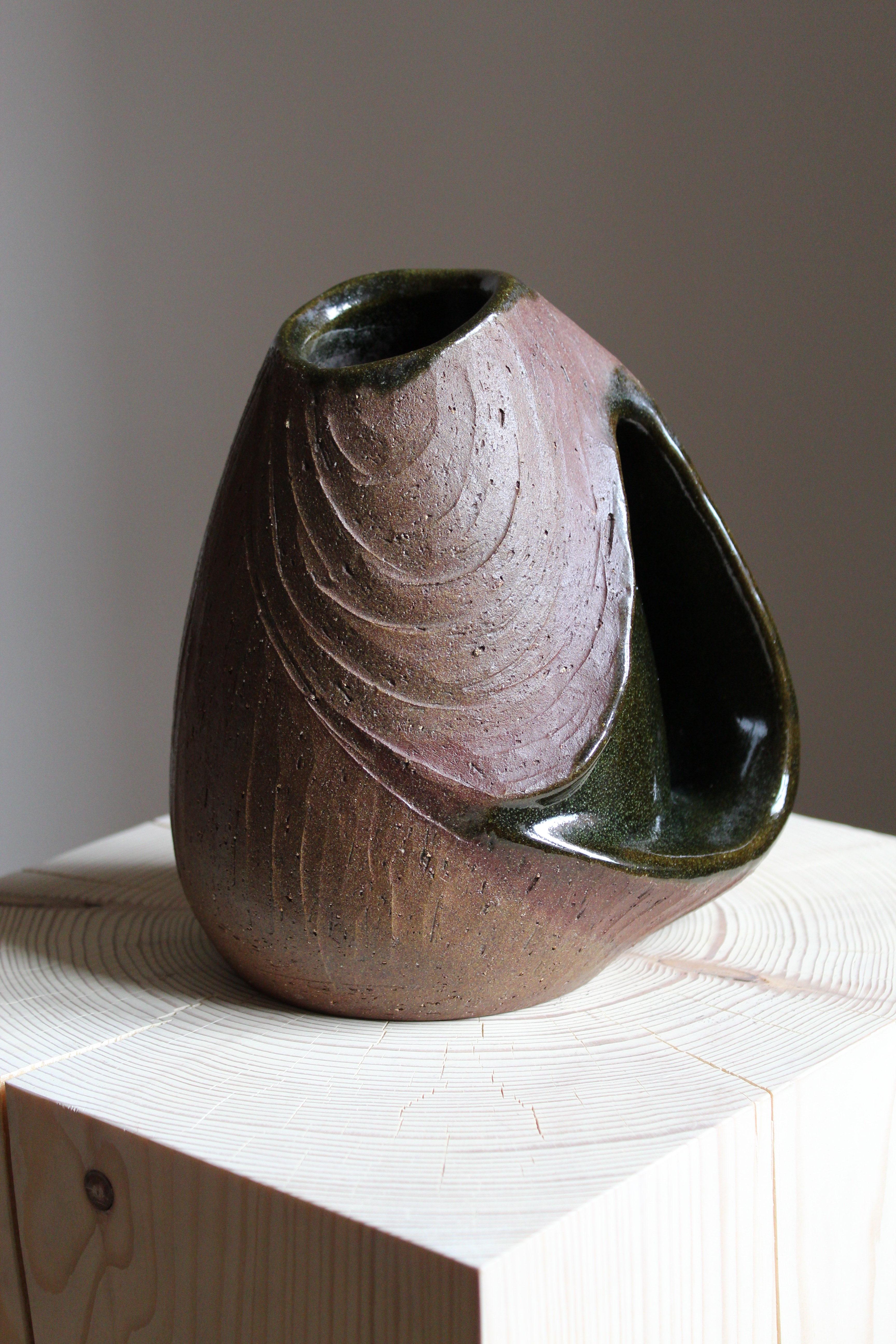 A vase or sculpture, signed, Studio, Denmark, 1960s. Signed M.L and 