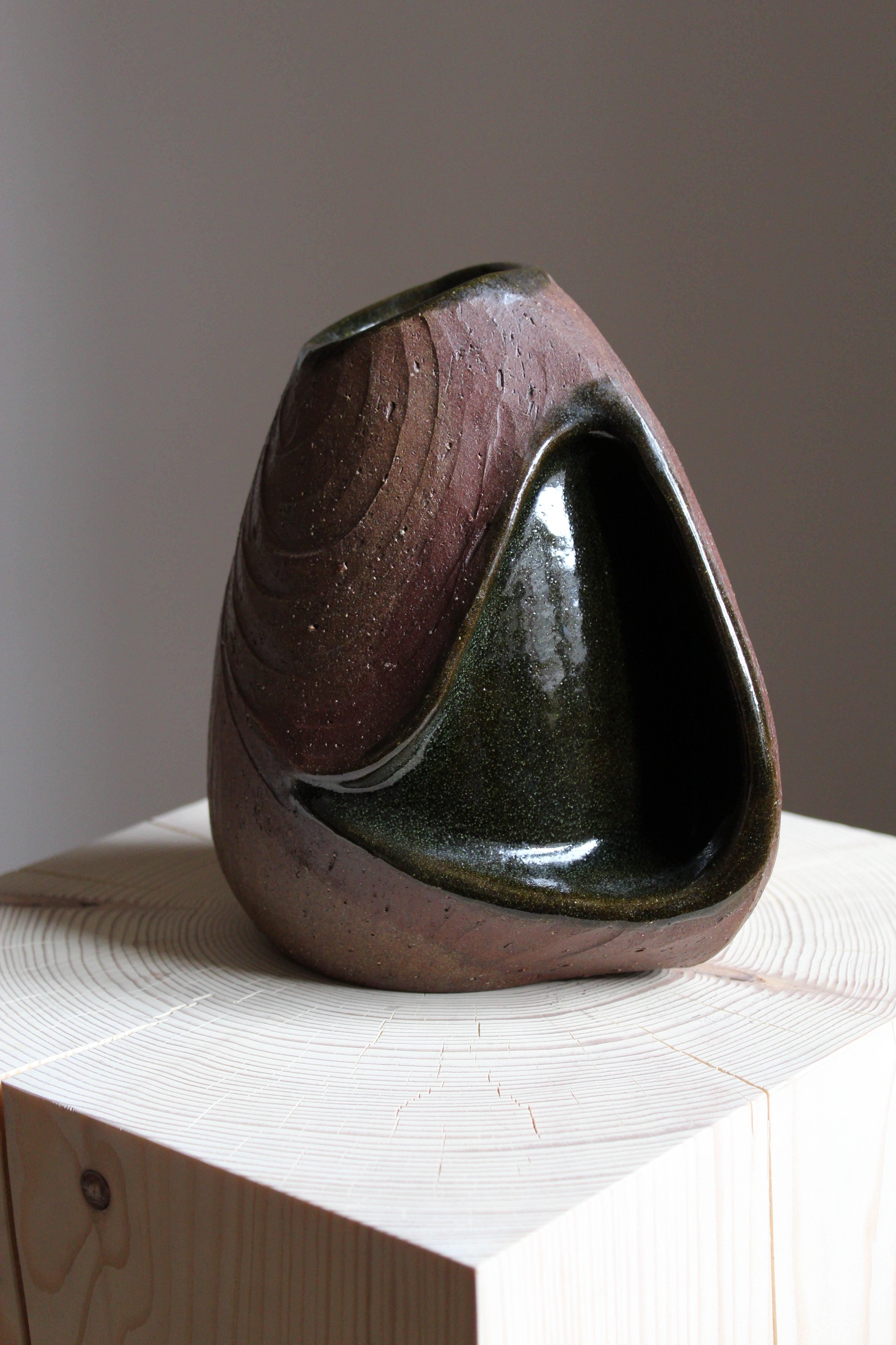 Mid-Century Modern Danish Artist Studio Vase or Sculpture, Semi-Glazed Stoneware, Denmark, 1960s