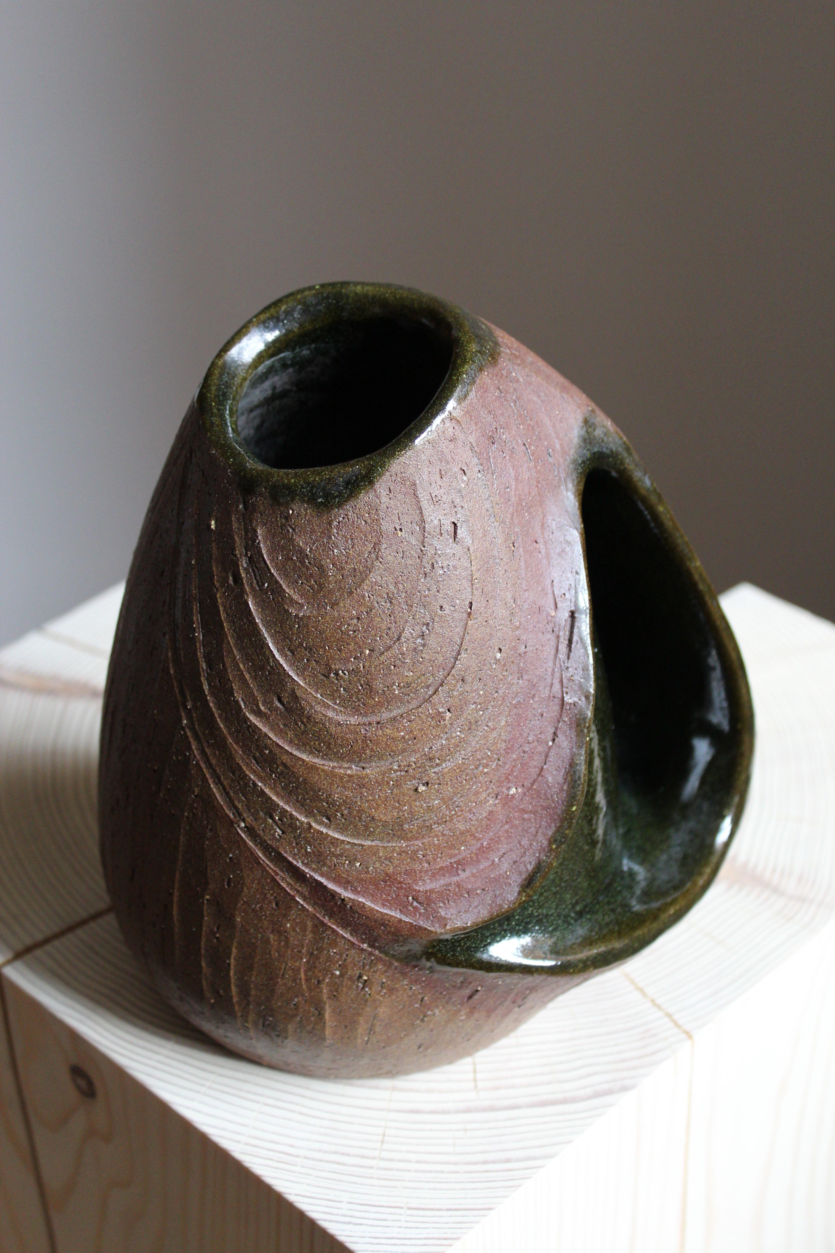 Mid-20th Century Danish Artist Studio Vase or Sculpture, Semi-Glazed Stoneware, Denmark, 1960s