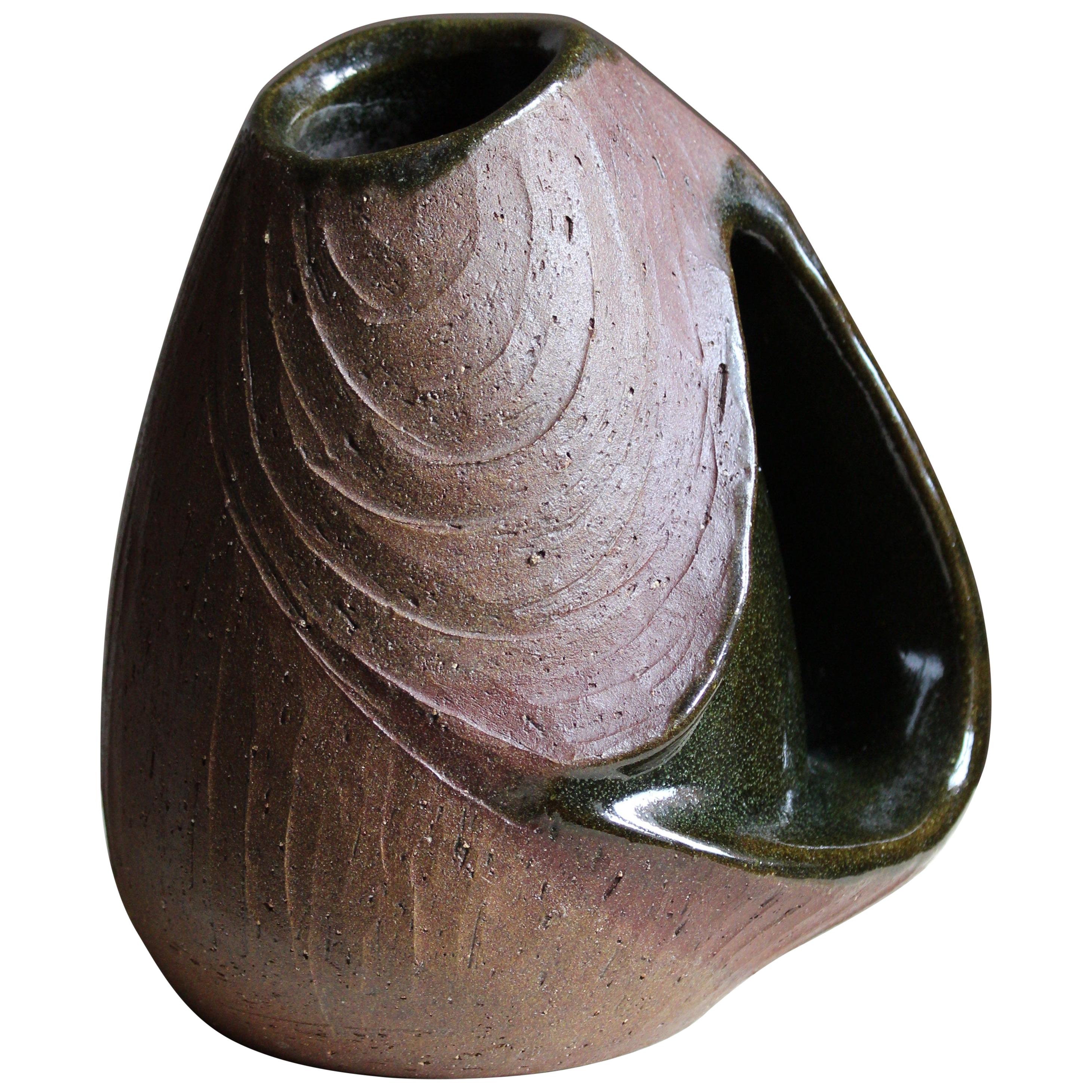 Danish Artist Studio Vase or Sculpture, Semi-Glazed Stoneware, Denmark, 1960s