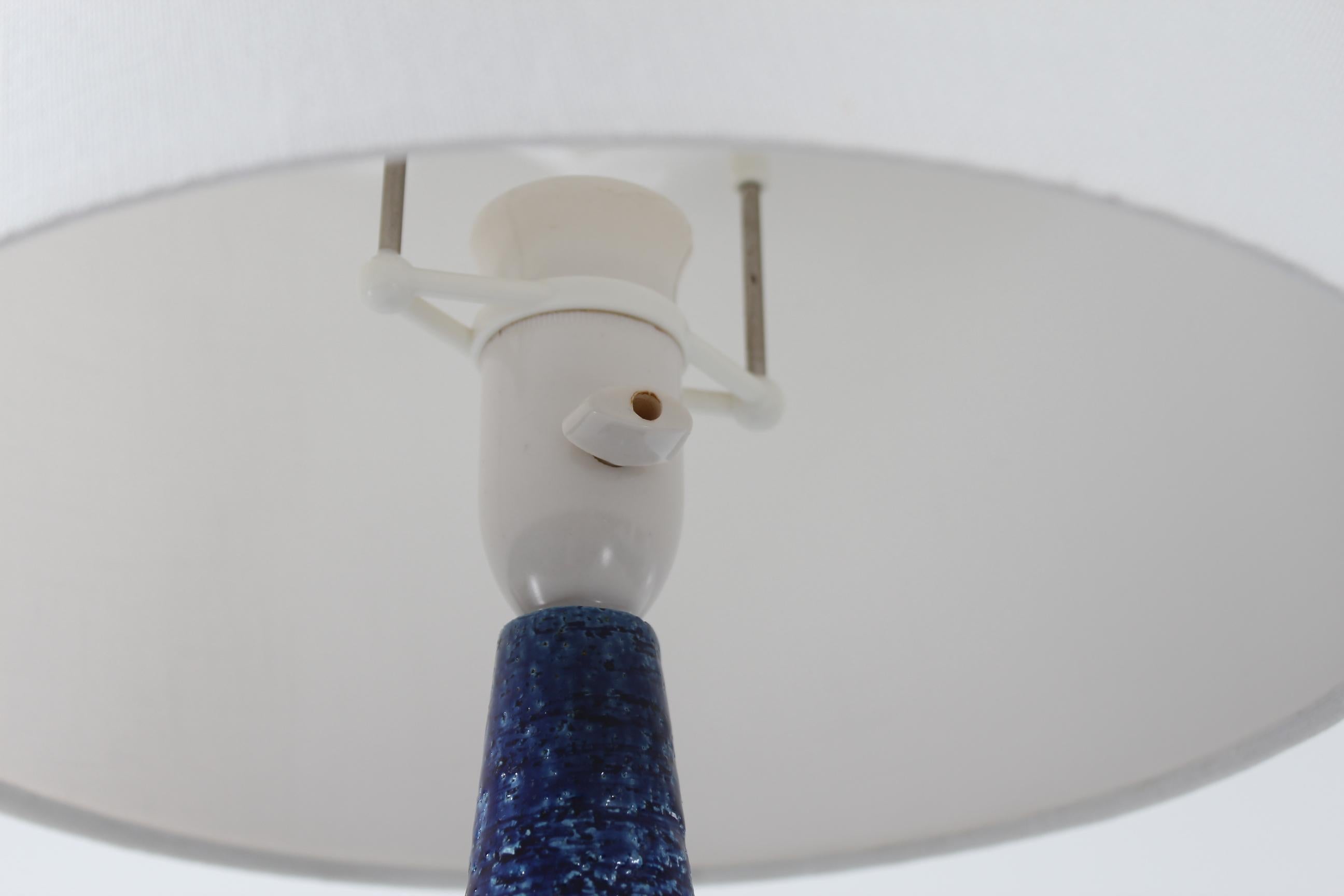 Danish Artistic Palshus Tall Cobalt Blue Table Lamp 1960s with New Lampshade For Sale 3