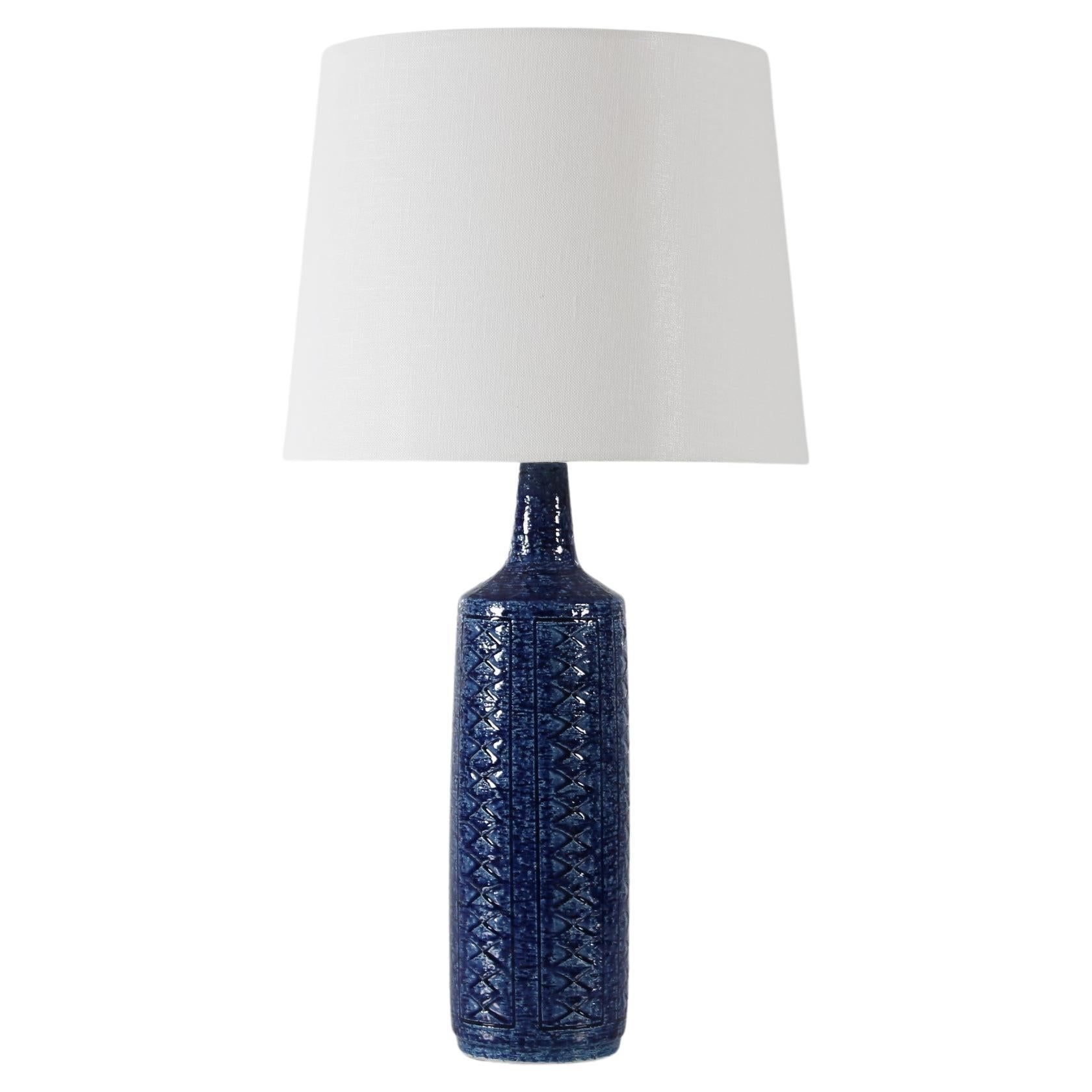 Danish Artistic Palshus Tall Cobalt Blue Table Lamp 1960s with New Lampshade For Sale