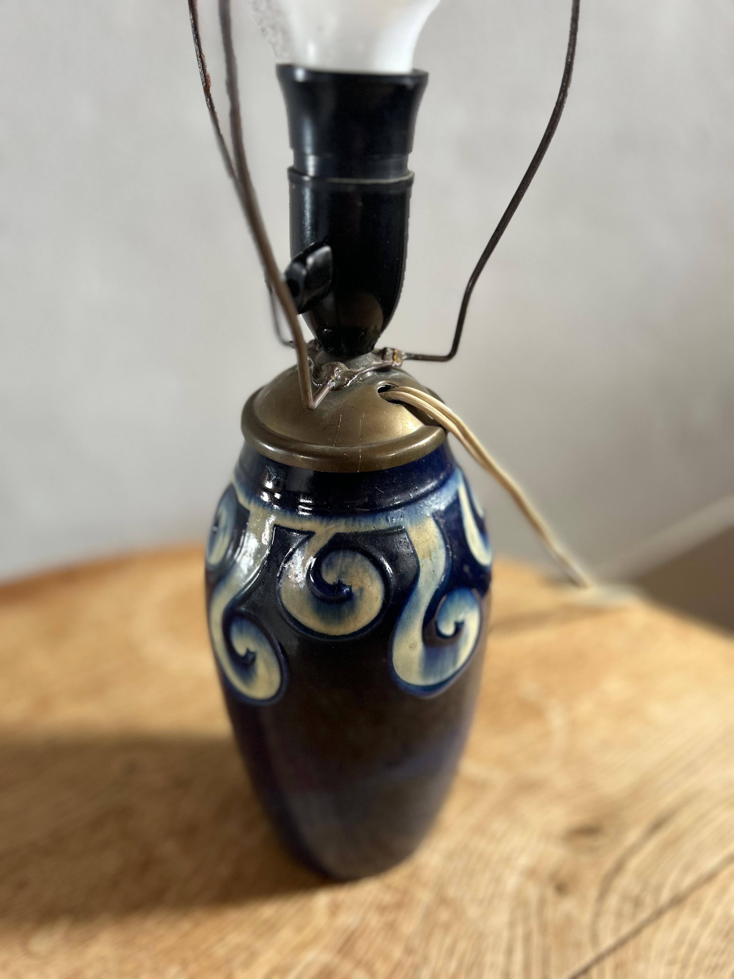 Glazed Danish Arts and Crafts Ceramic Table Lamp, Denmark 1910’s For Sale