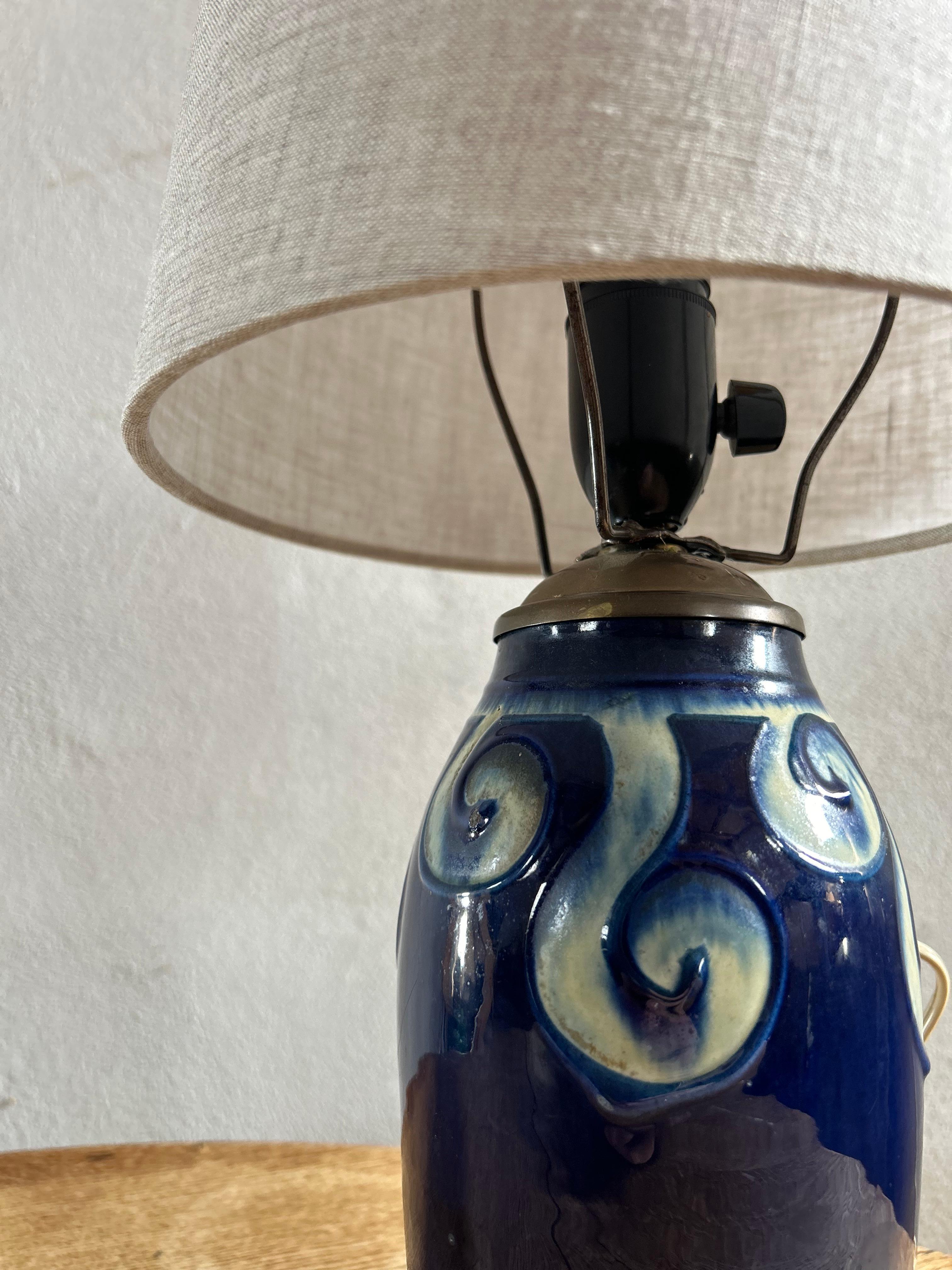 Brass Danish Arts and Crafts Ceramic Table Lamp, Denmark 1910’s For Sale