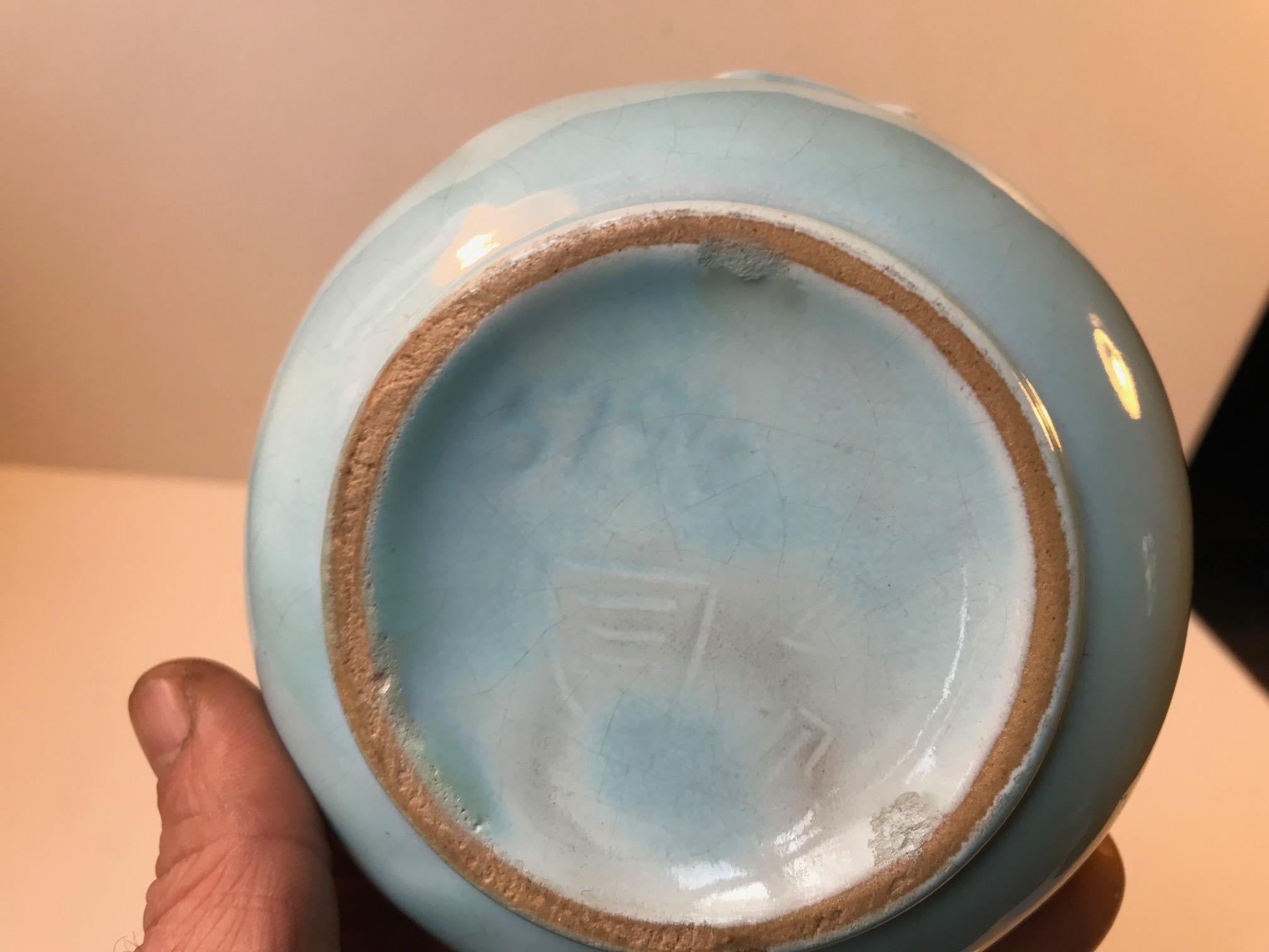 Mid-Century Modern Danish Baby Blue Ceramic Cherub Vase by Michael Andersen, 1940s For Sale