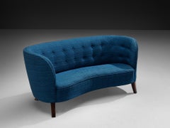Danish Banana Curved Sofa in Bright Blue Upholstery