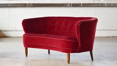 Danish Banana Form Curved Sofa or Loveseat Early 1950s