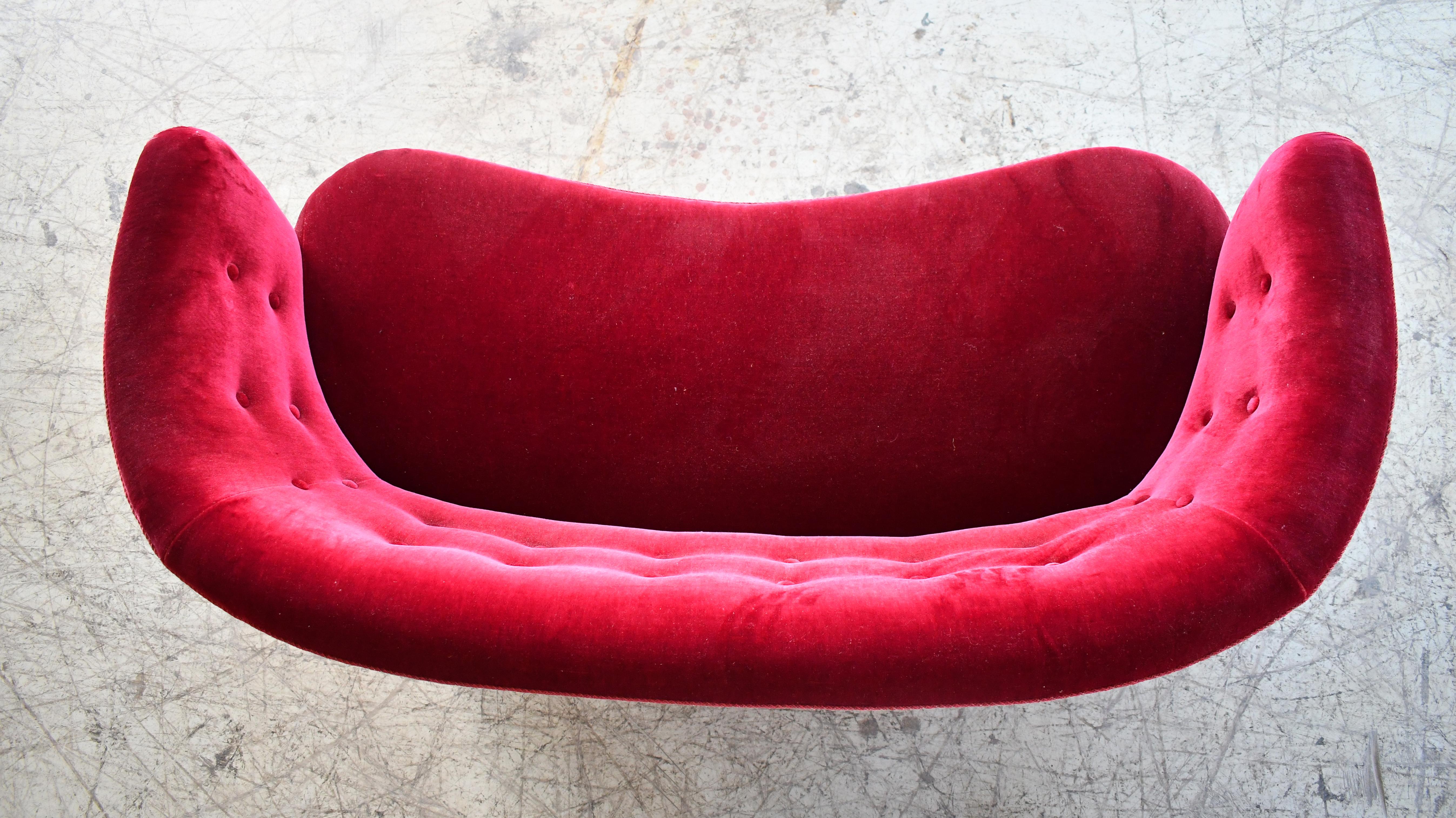 Danish Banana Form Curved Sofa or Loveseat Early 1950s For Sale 1