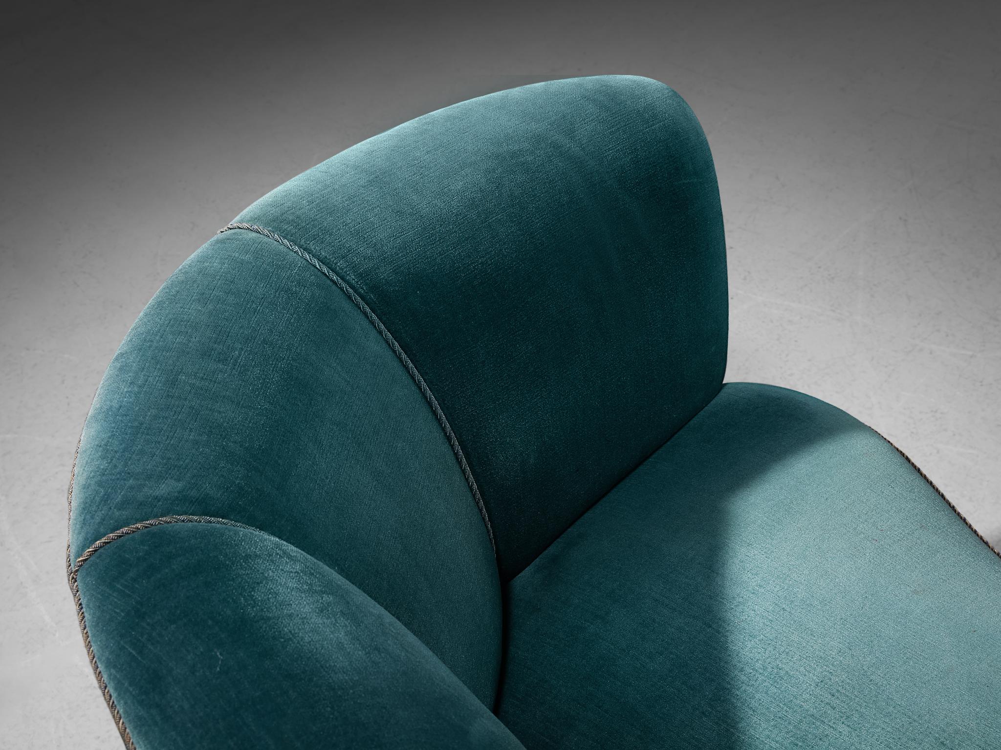Danish Banana Sofa in Blue Velvet Upholstery For Sale 2