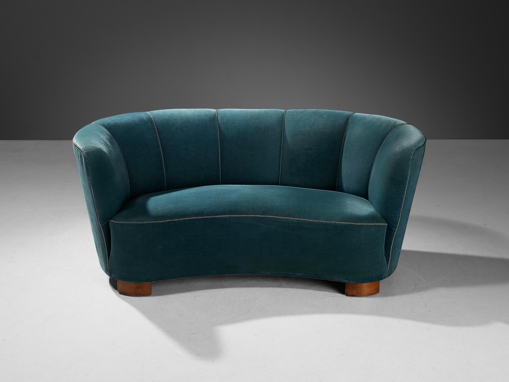 Danish Banana Sofa in Blue Velvet Upholstery For Sale 3