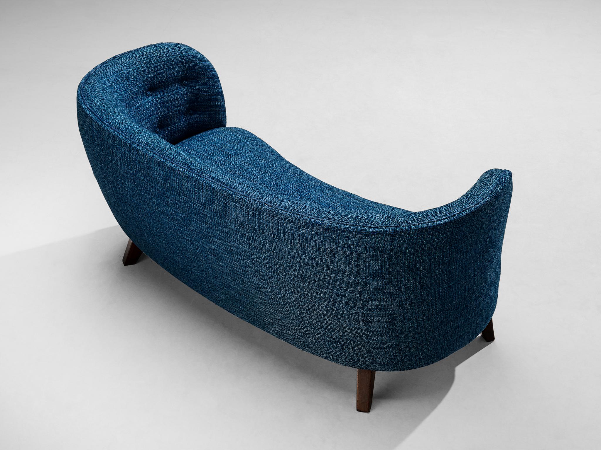 Danish Banana Sofa in Bright Blue Tufted Upholstery For Sale 5
