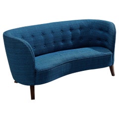 Vintage Danish Banana Sofa in Bright Blue Tufted Upholstery