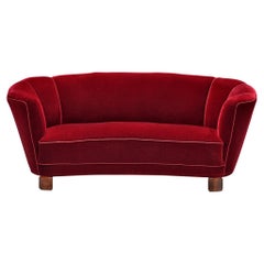 Danish ‘Banana’ Sofa in Burgundy Velvet Upholstery