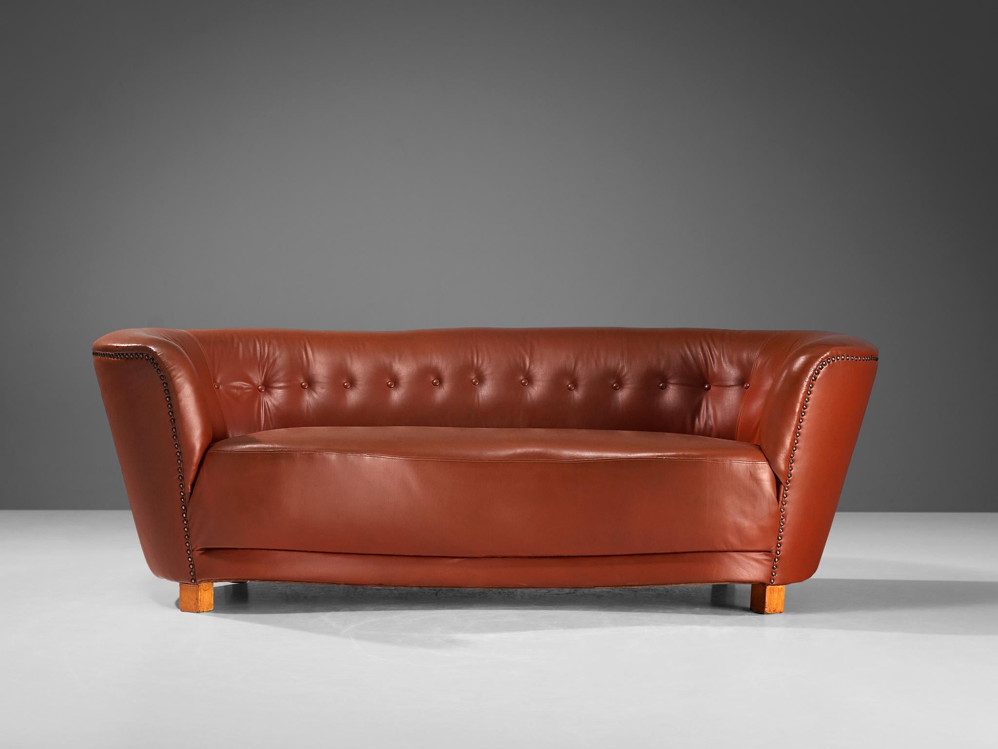 Scandinavian Modern Danish Banana Sofa in Cognac Brown Leather  For Sale