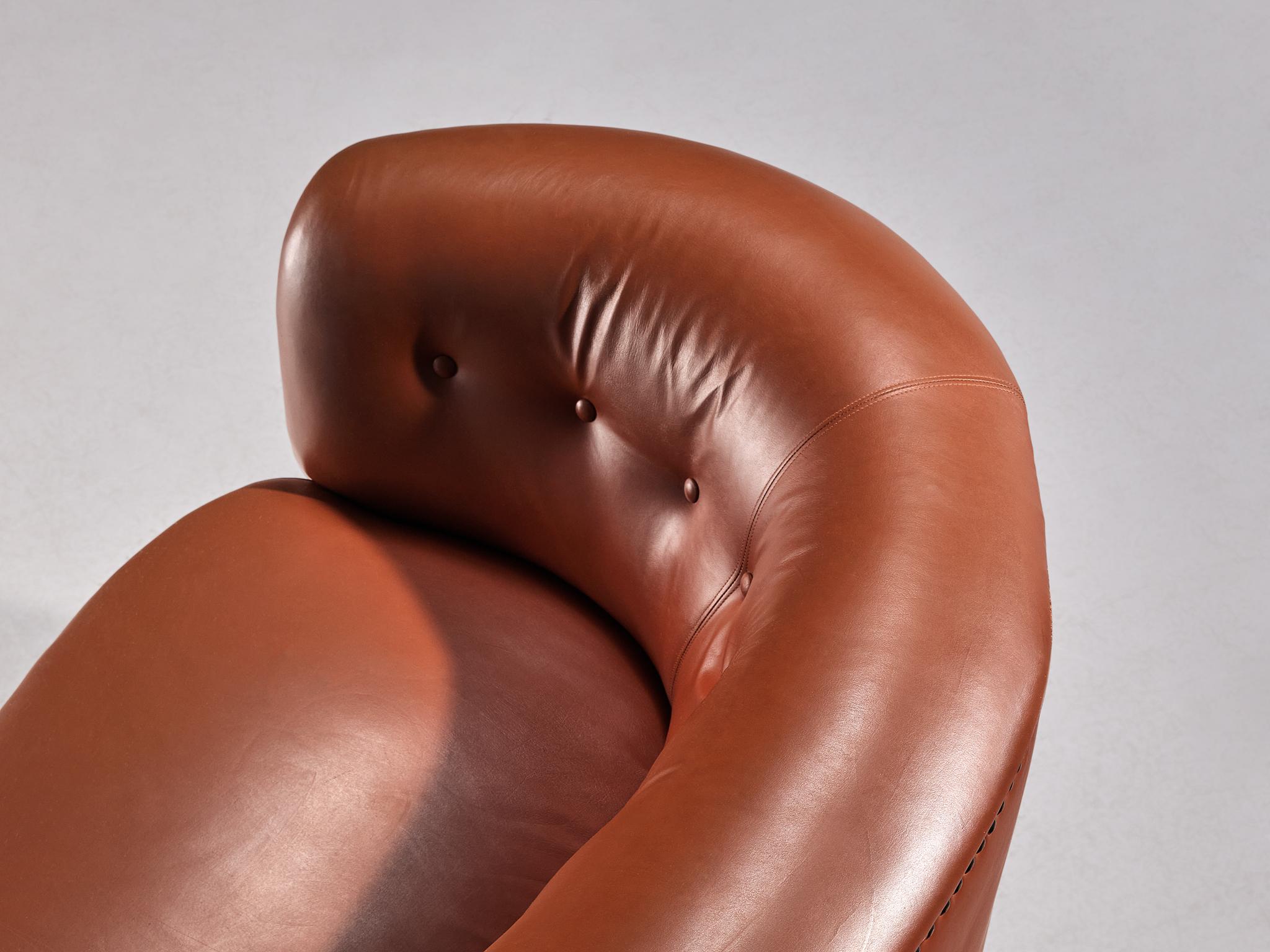 Mid-20th Century Danish Banana Sofa in Cognac Brown Leather  For Sale