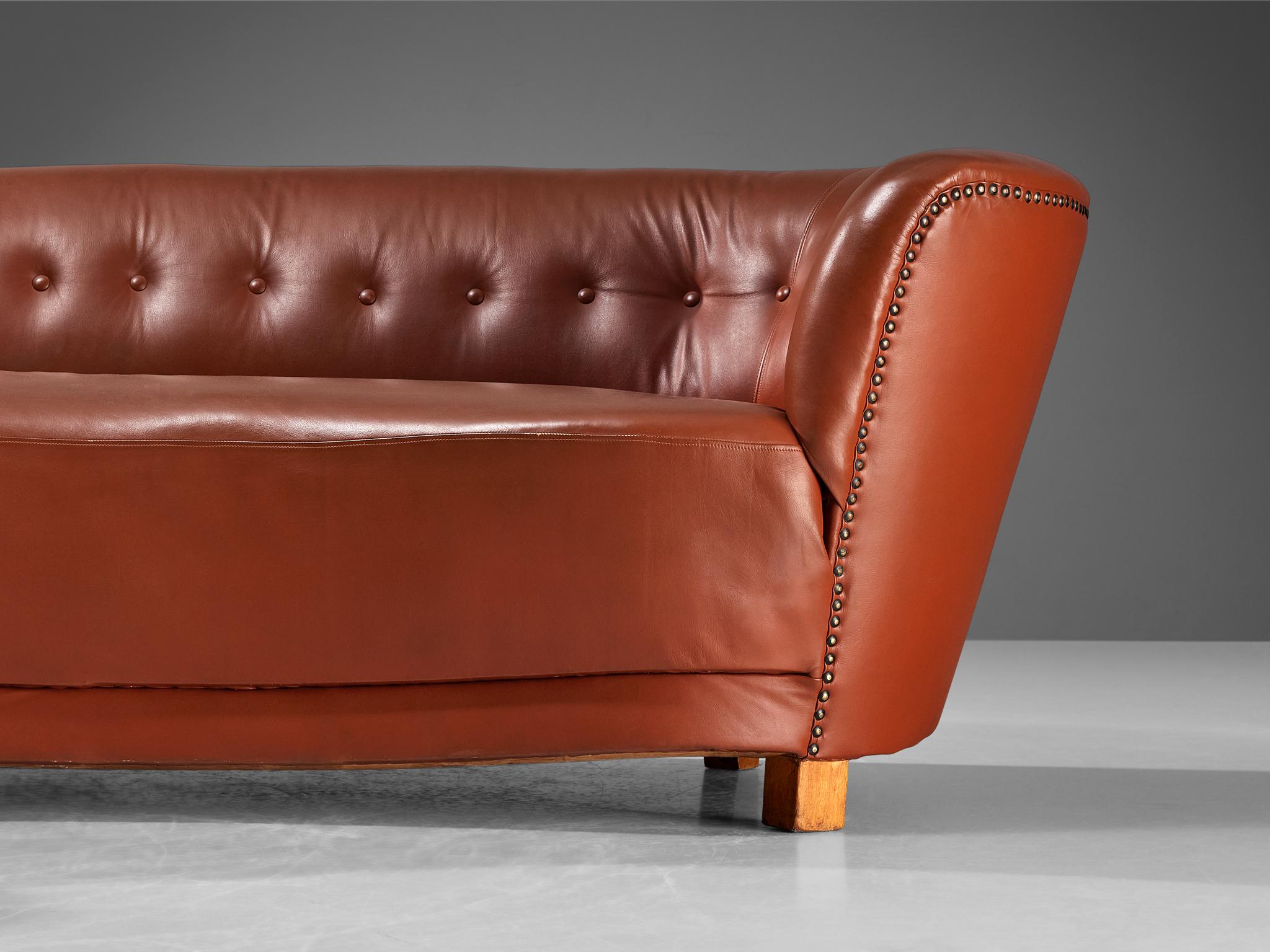 Danish Banana Sofa in Cognac Brown Leather  For Sale 3