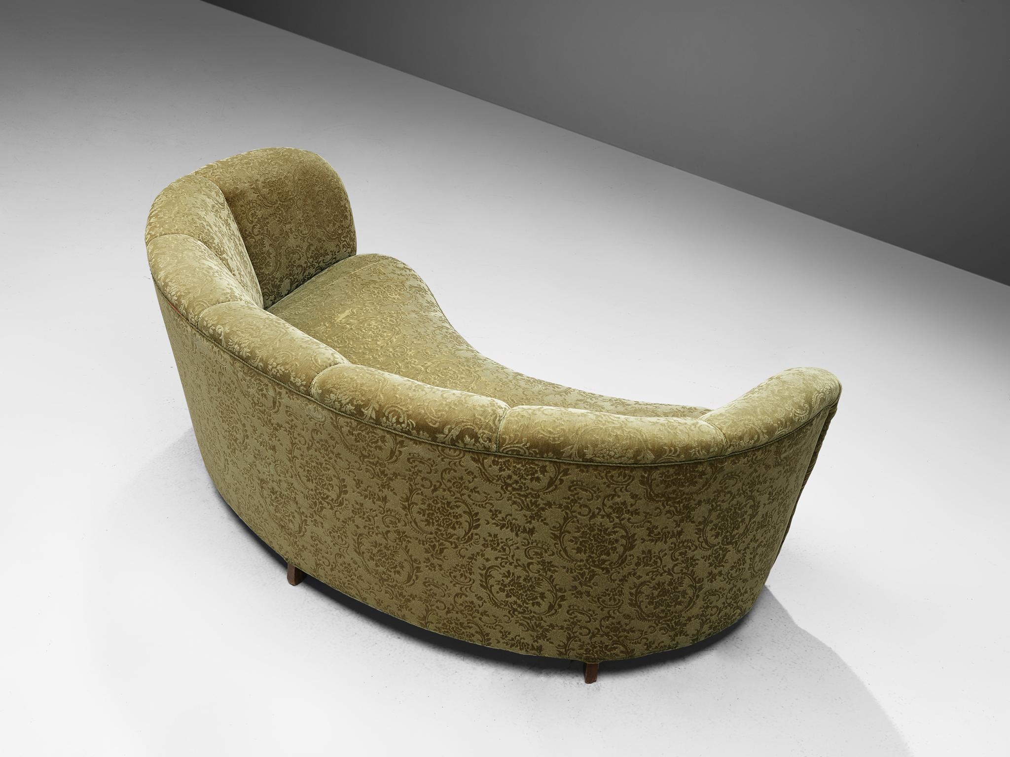 Velvet Danish Banana Sofa in Floral Textured Upholstery