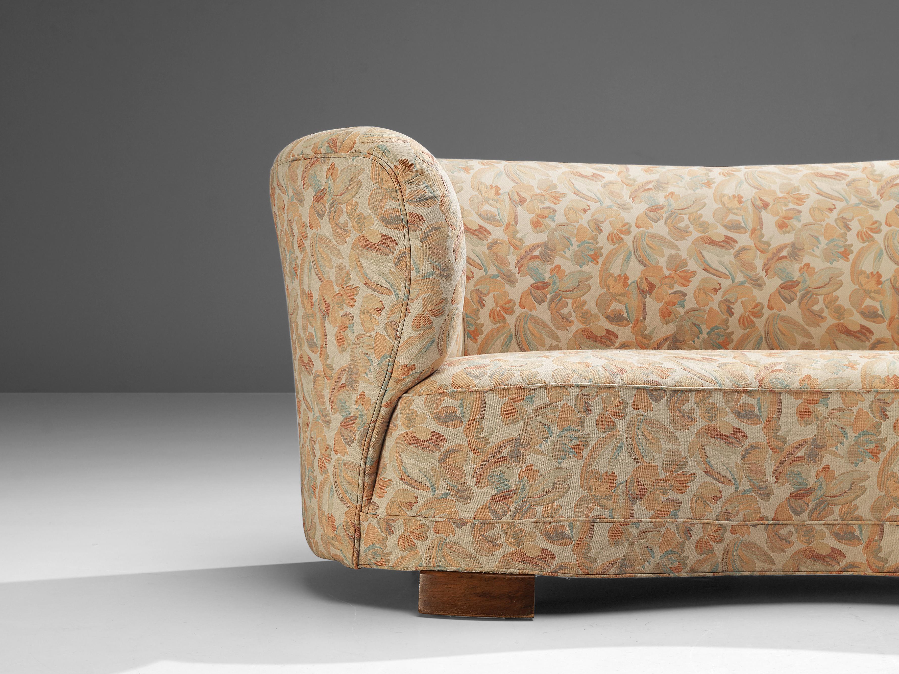Art Deco Danish 'Banana' Sofa in Floral Upholstery