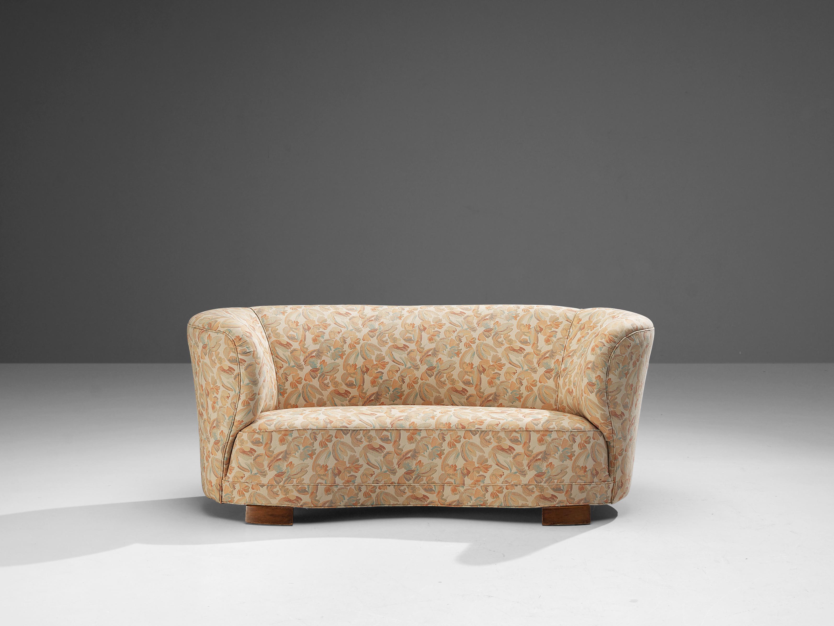 Fabric Danish 'Banana' Sofa in Floral Upholstery