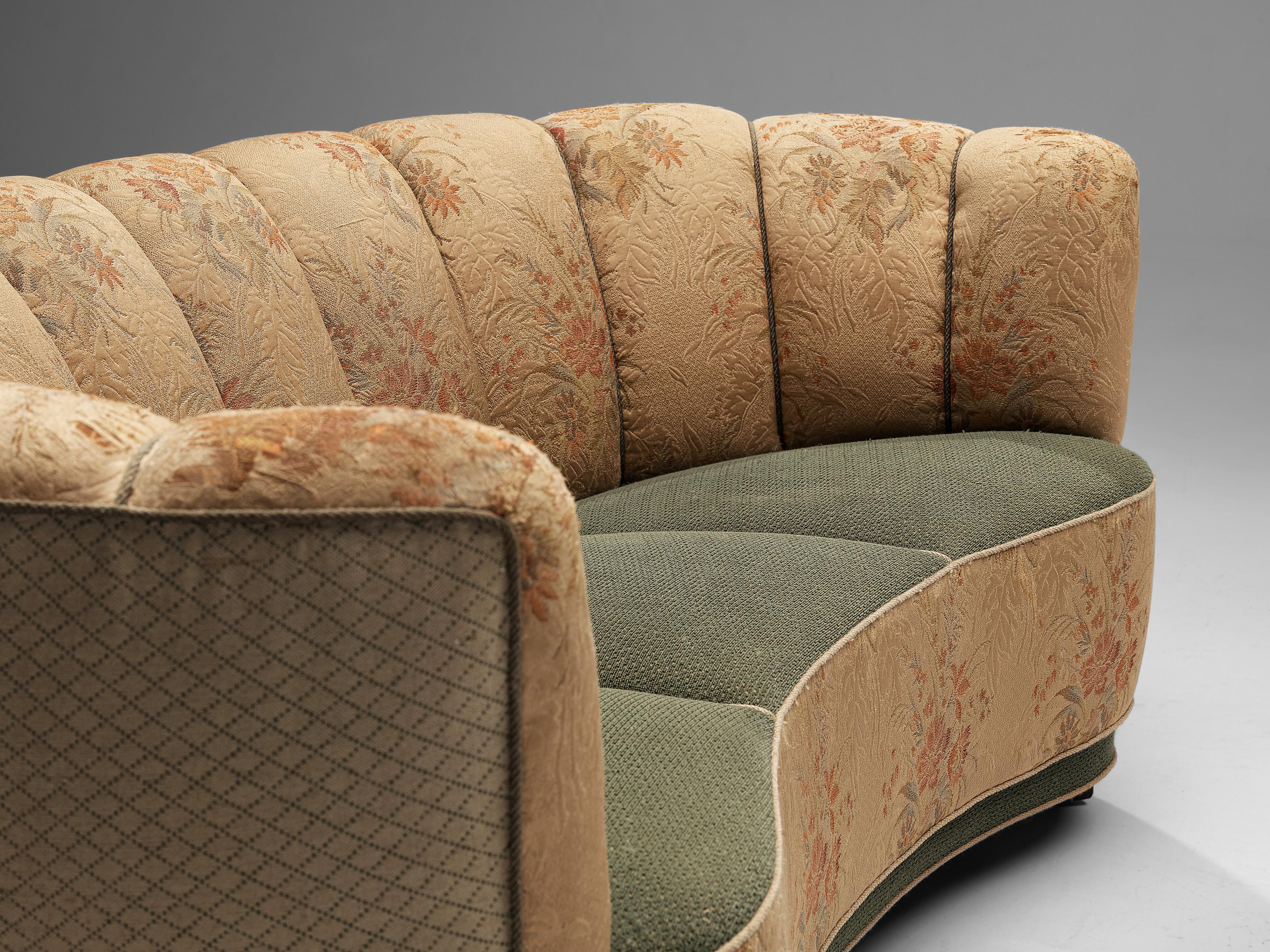 Mid-20th Century Danish Banana Sofa in Floral Upholstery For Sale