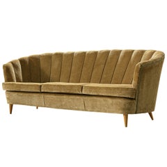 Danish Banana Sofa in Gold Green Velvet Upholstery