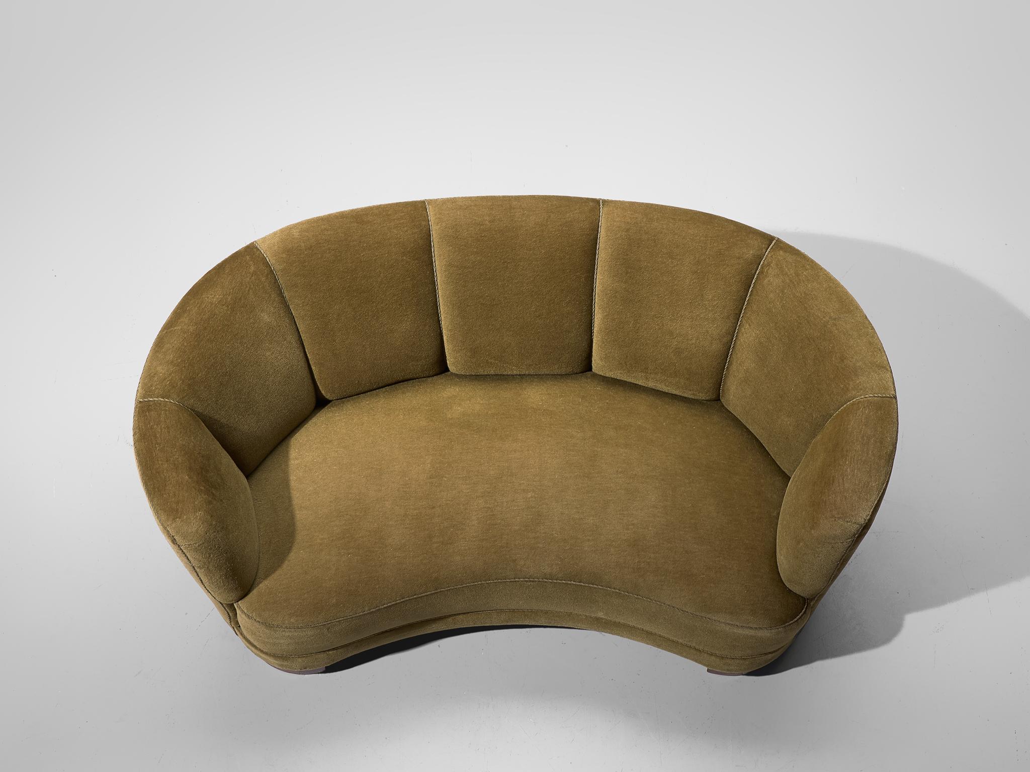 Danish Banana Sofa in Green Upholstery For Sale 2