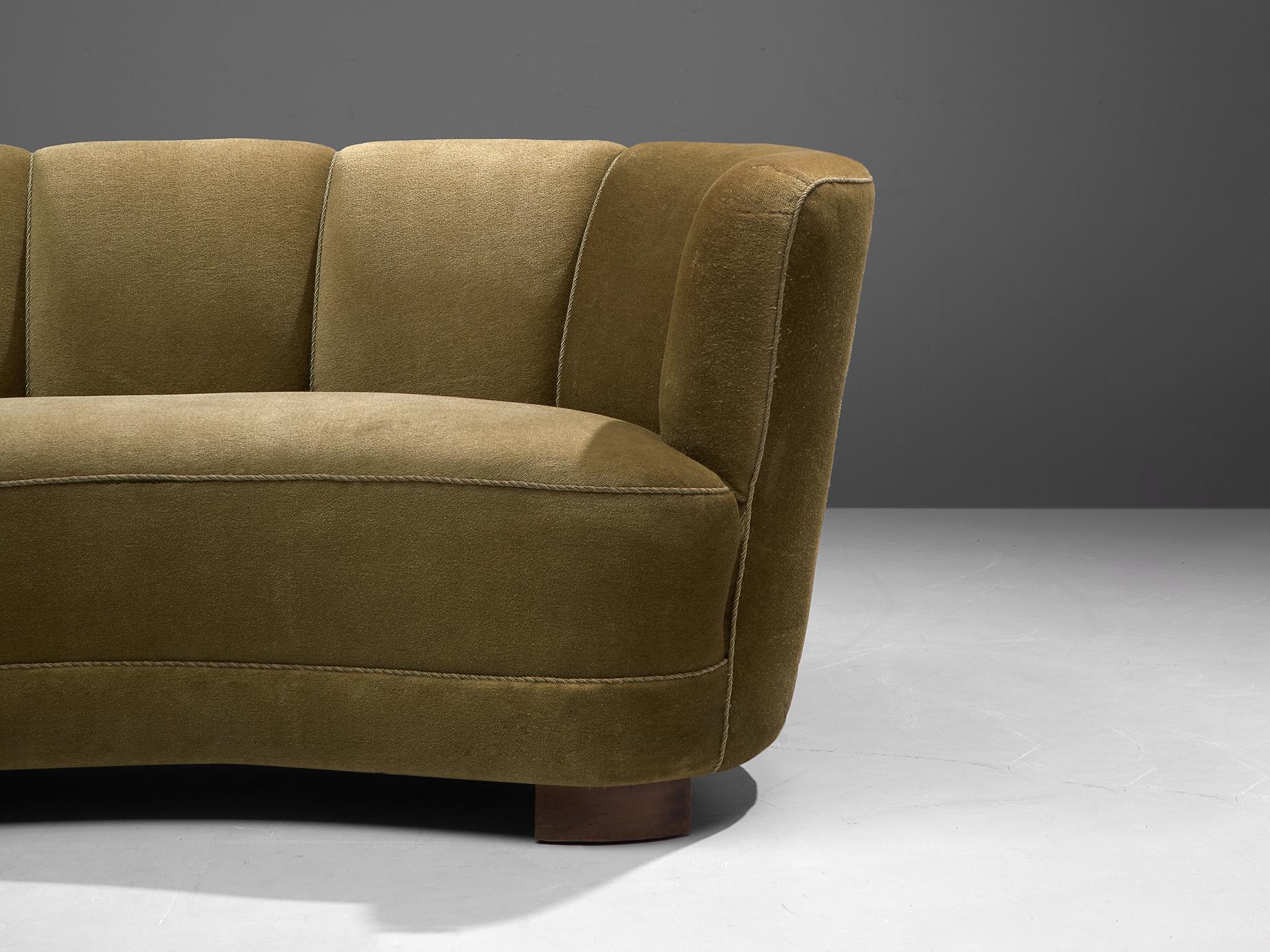 Danish Banana Sofa in Green Upholstery For Sale 3