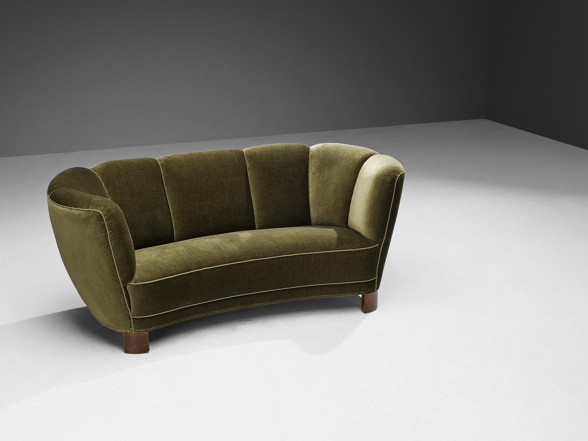Danish Banana Sofa in Green Velvet Upholstery 1