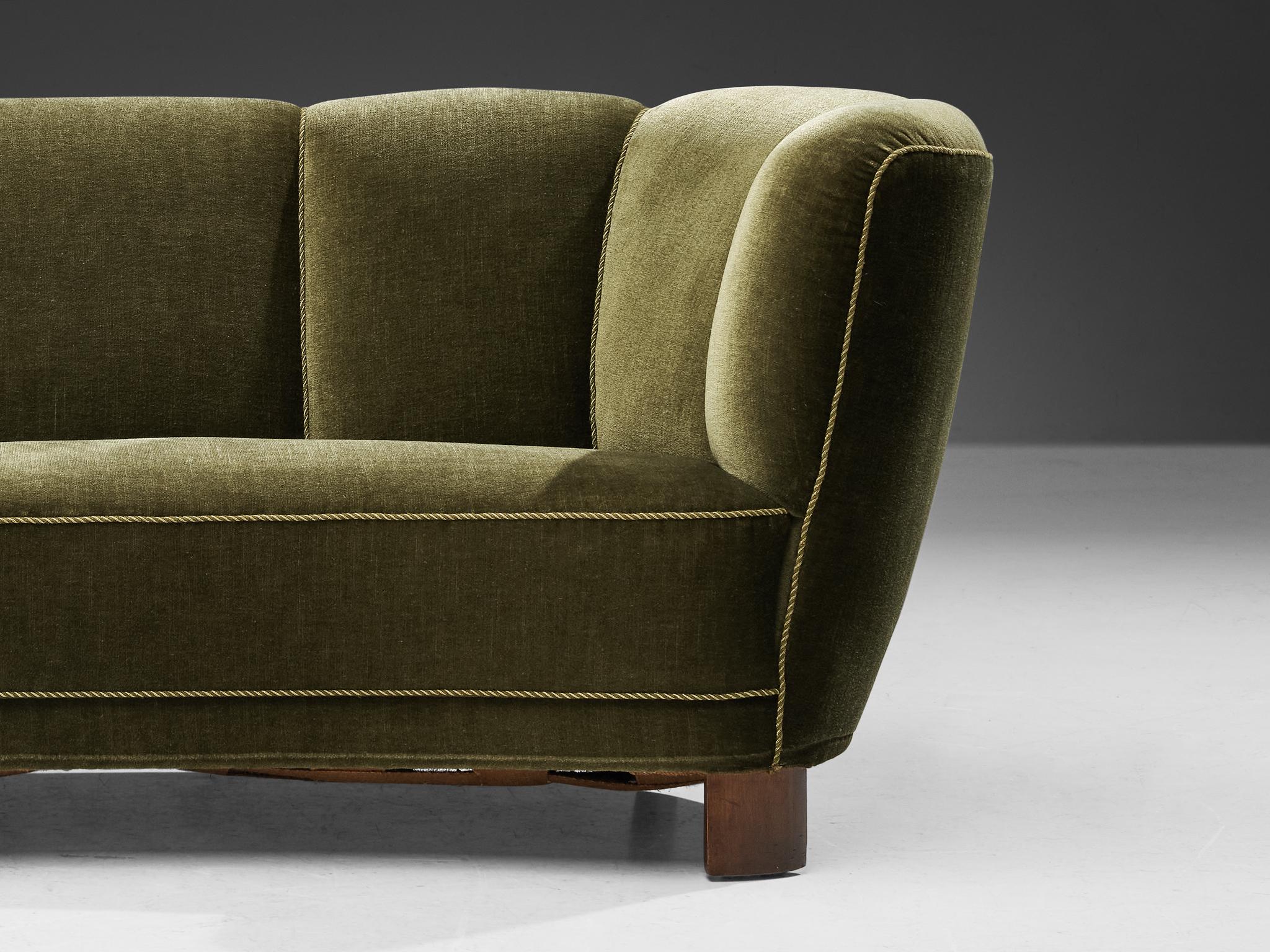 Danish Banana Sofa in Green Velvet Upholstery 2