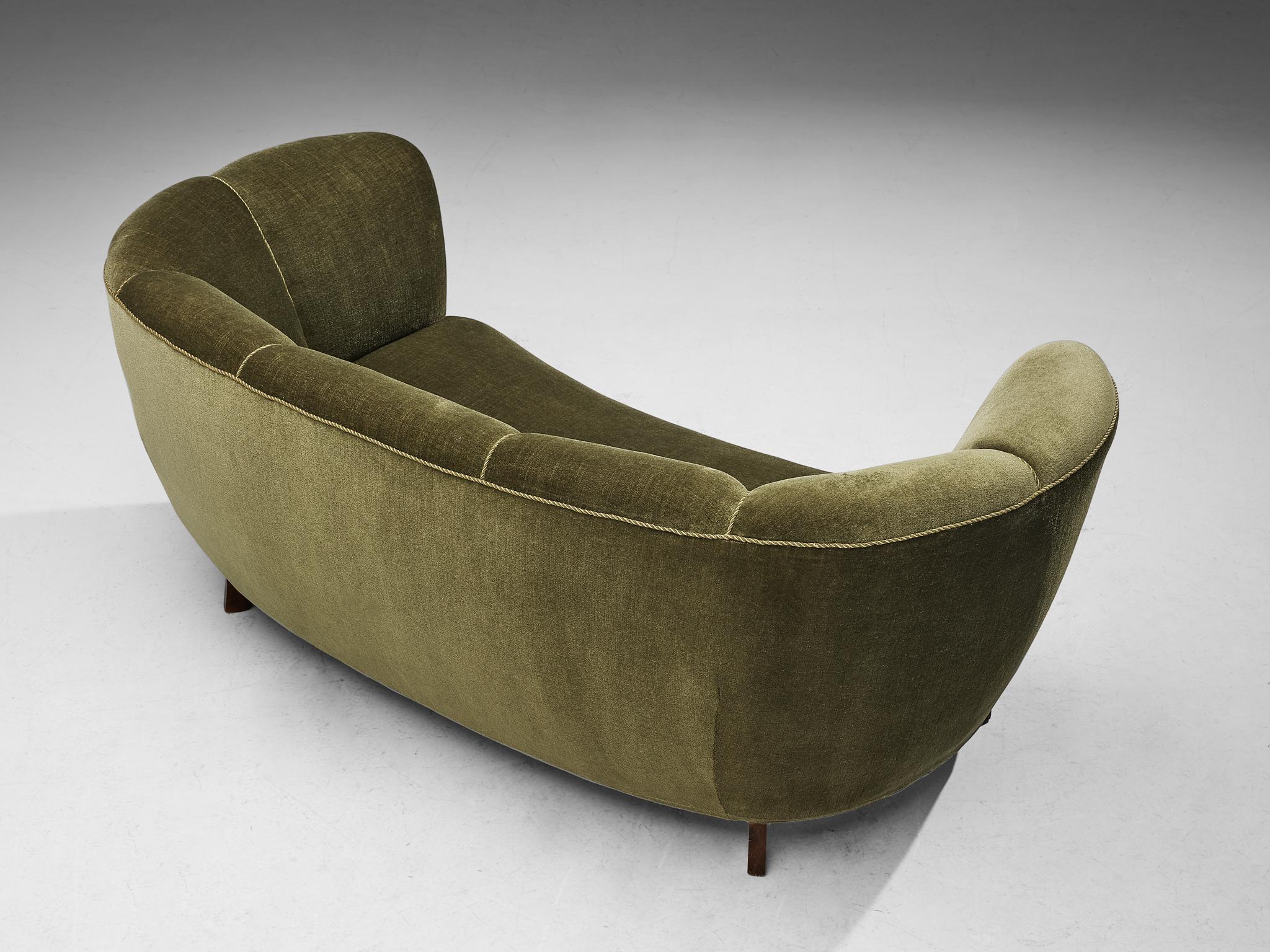 Danish Banana Sofa in Green Velvet Upholstery 3