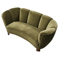 Danish Banana Sofa in Green Velvet Upholstery