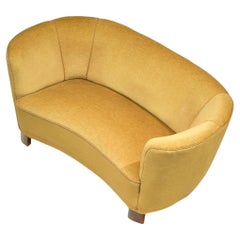 Danish Banana Sofa in Ocher Yellow Velvet