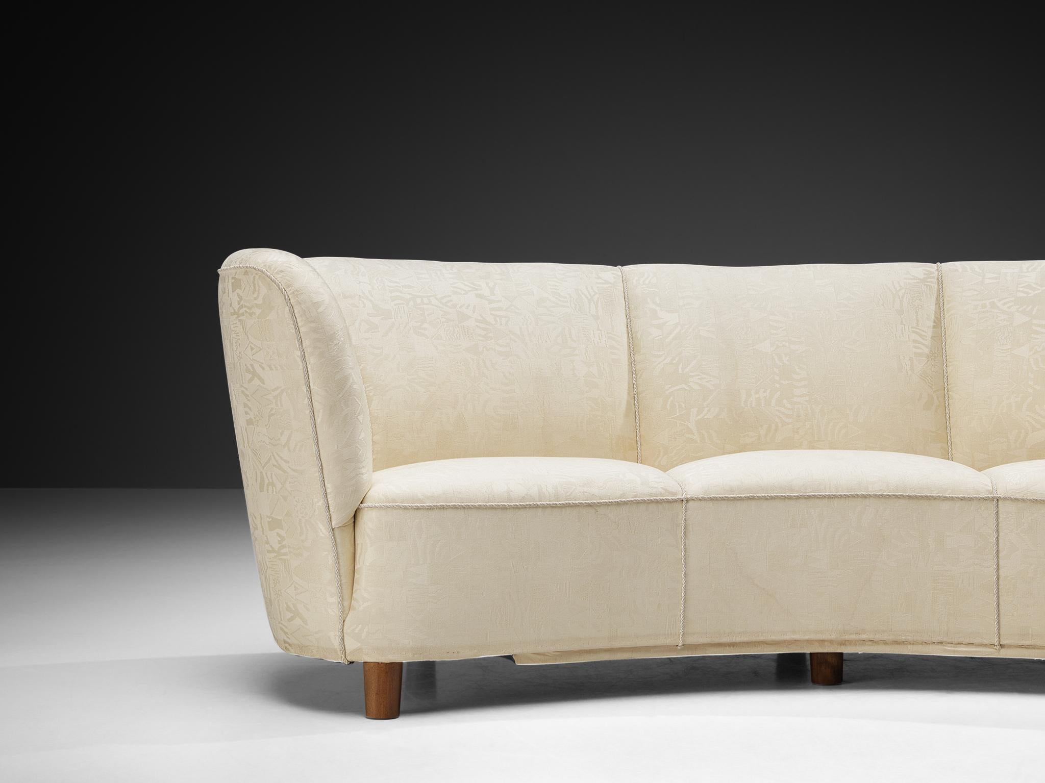 Mid-20th Century Danish Banana Sofa in Patterned Off White Upholstery