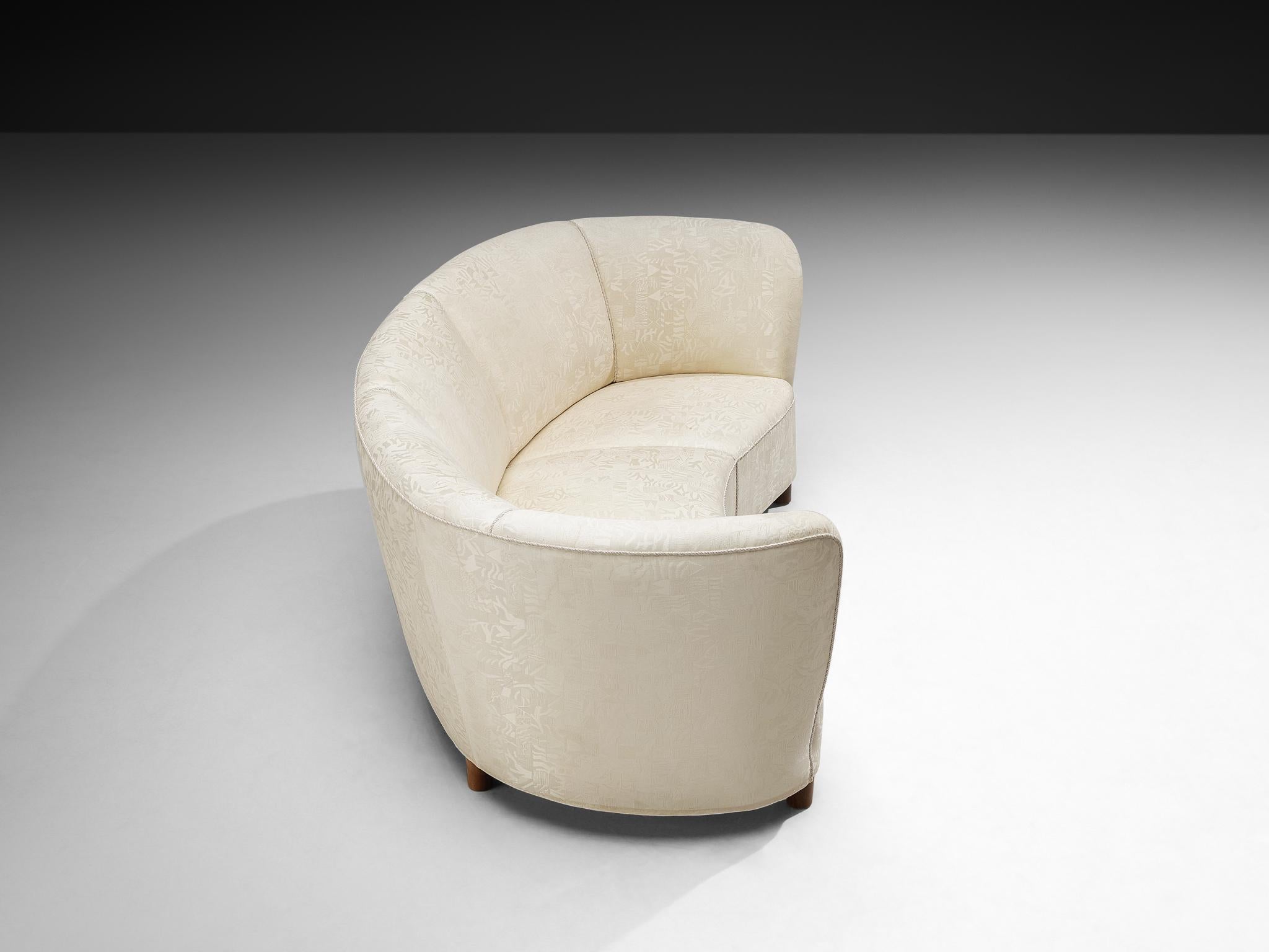 Fabric Danish Banana Sofa in Patterned Off White Upholstery