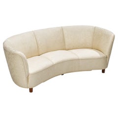 Danish Banana Sofa in Patterned Off White Upholstery