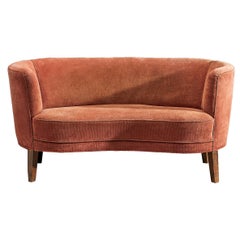 Danish Banana Sofa in Pink Upholstery, 1940s