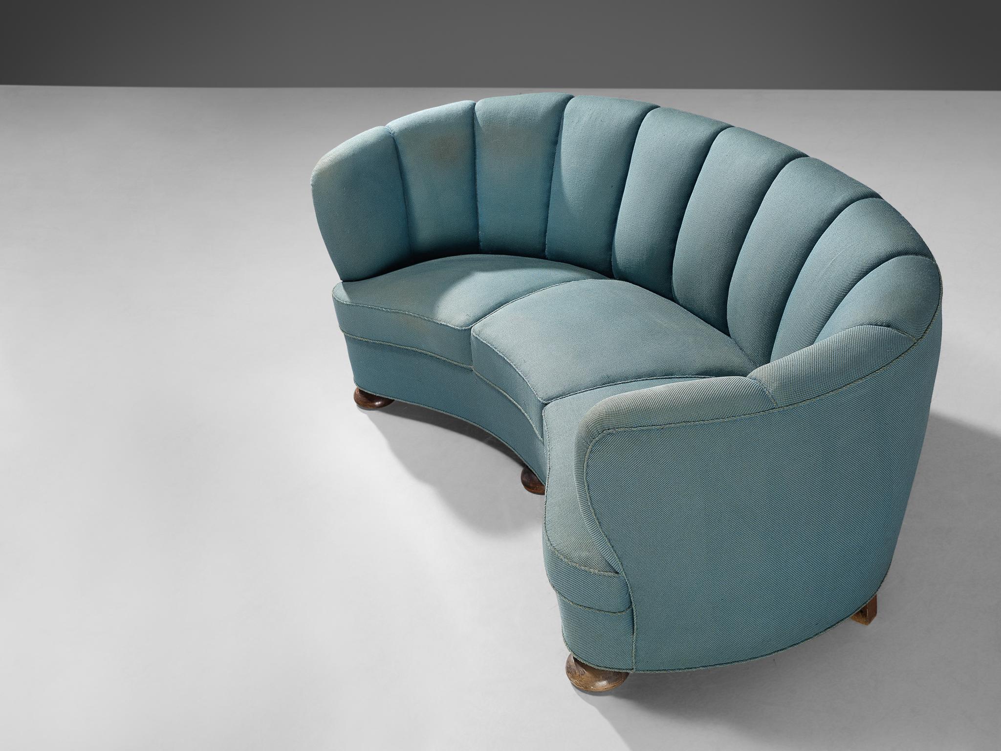 Danish Banana Sofa in Turquoise Upholstery  In Good Condition For Sale In Waalwijk, NL