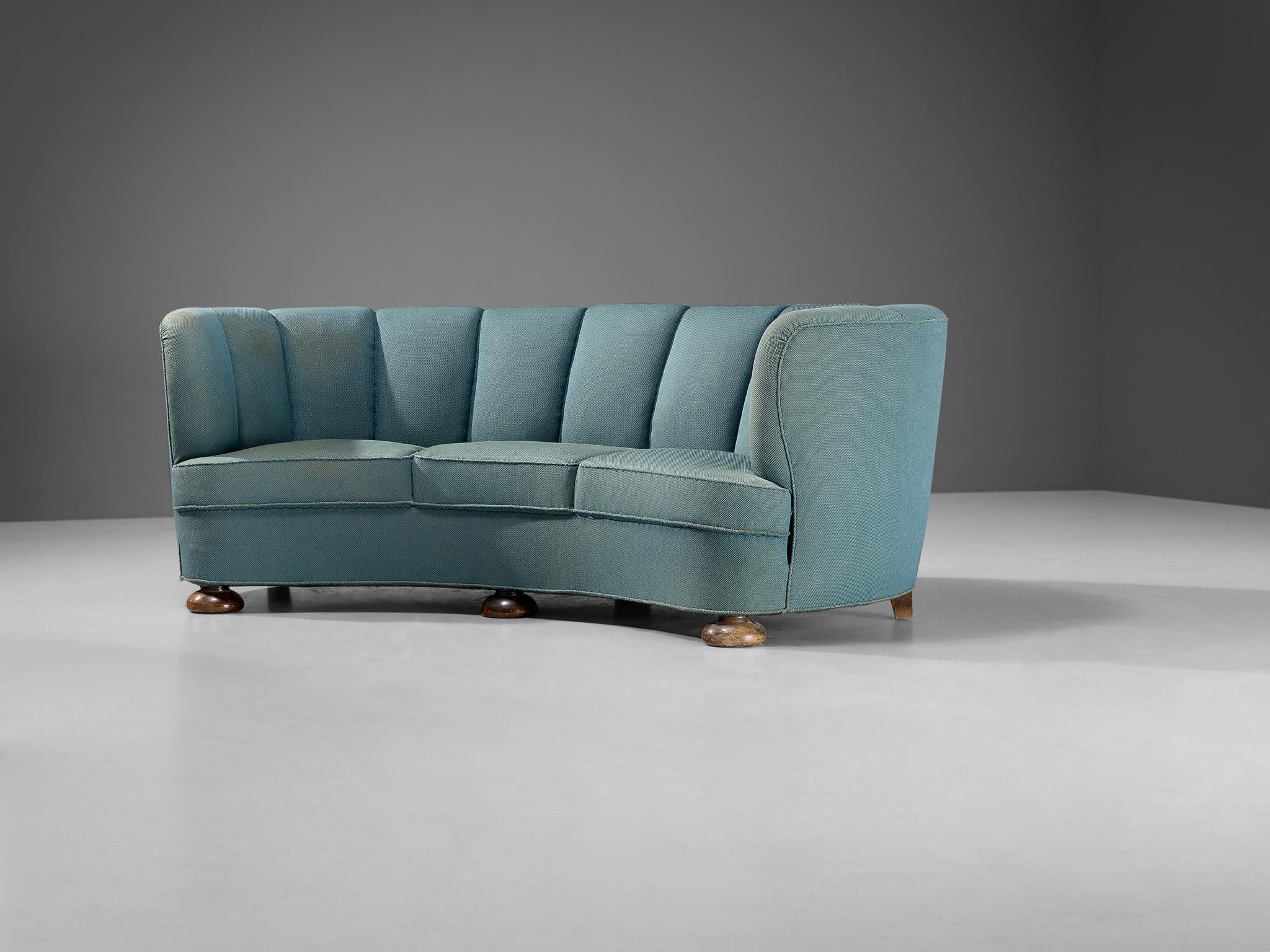 Mid-20th Century Danish Banana Sofa in Turquoise Upholstery  For Sale