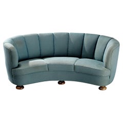 Danish Banana Sofa in Turquoise Upholstery 