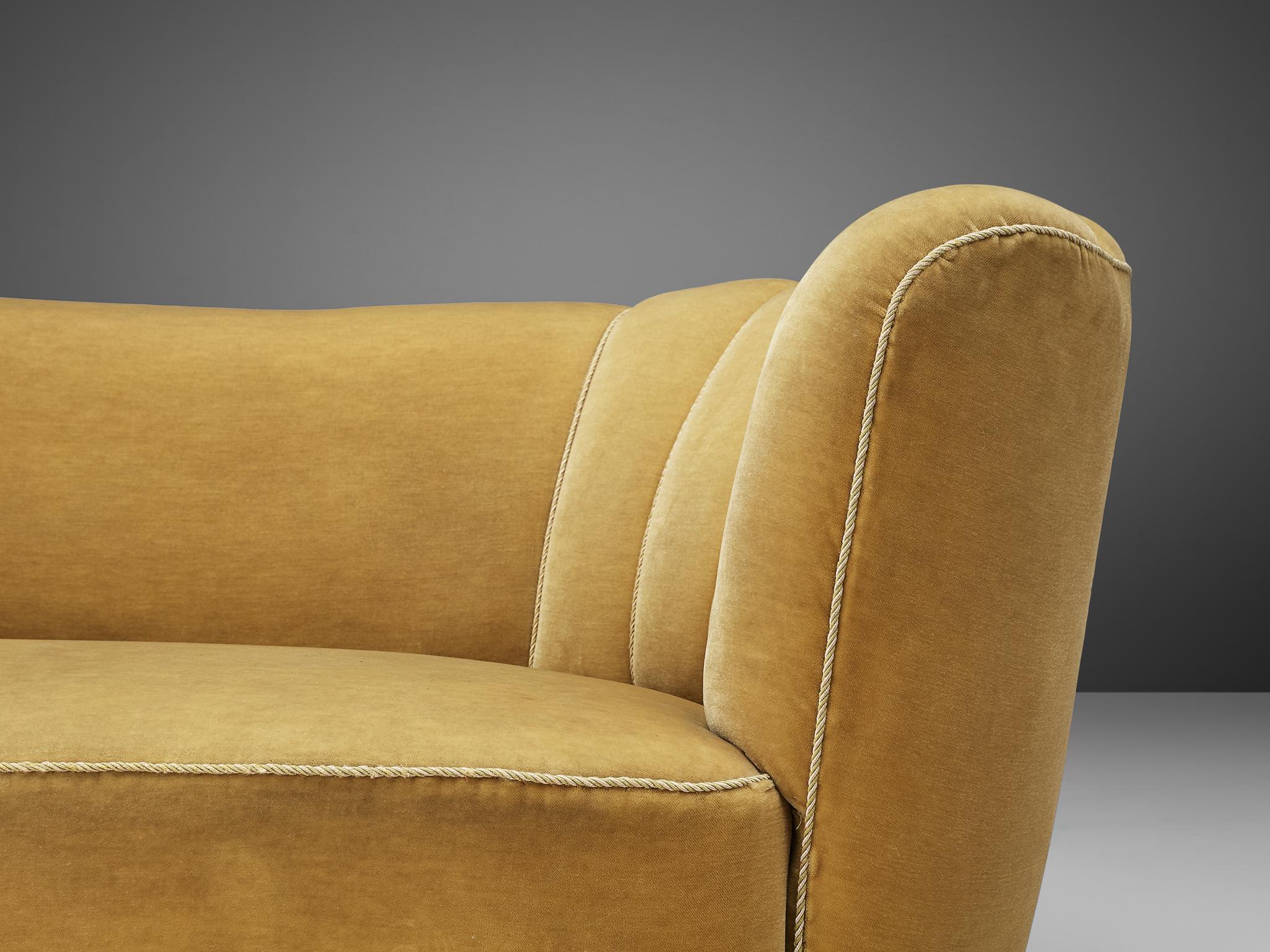 Mid-Century Modern Danish Banana Sofa in Velour Upholstery