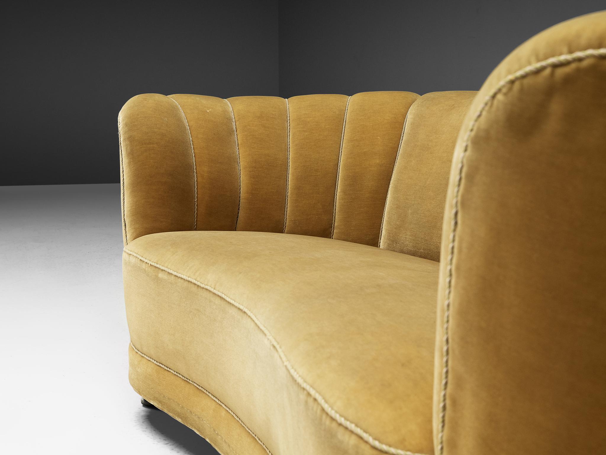 Mid-20th Century Danish Banana Sofa in Velour Upholstery