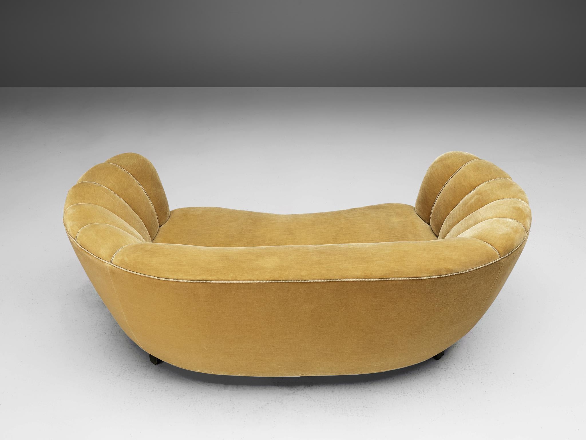 Velvet Danish Banana Sofa in Velour Upholstery