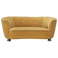 Danish Banana Sofa in Velour Upholstery