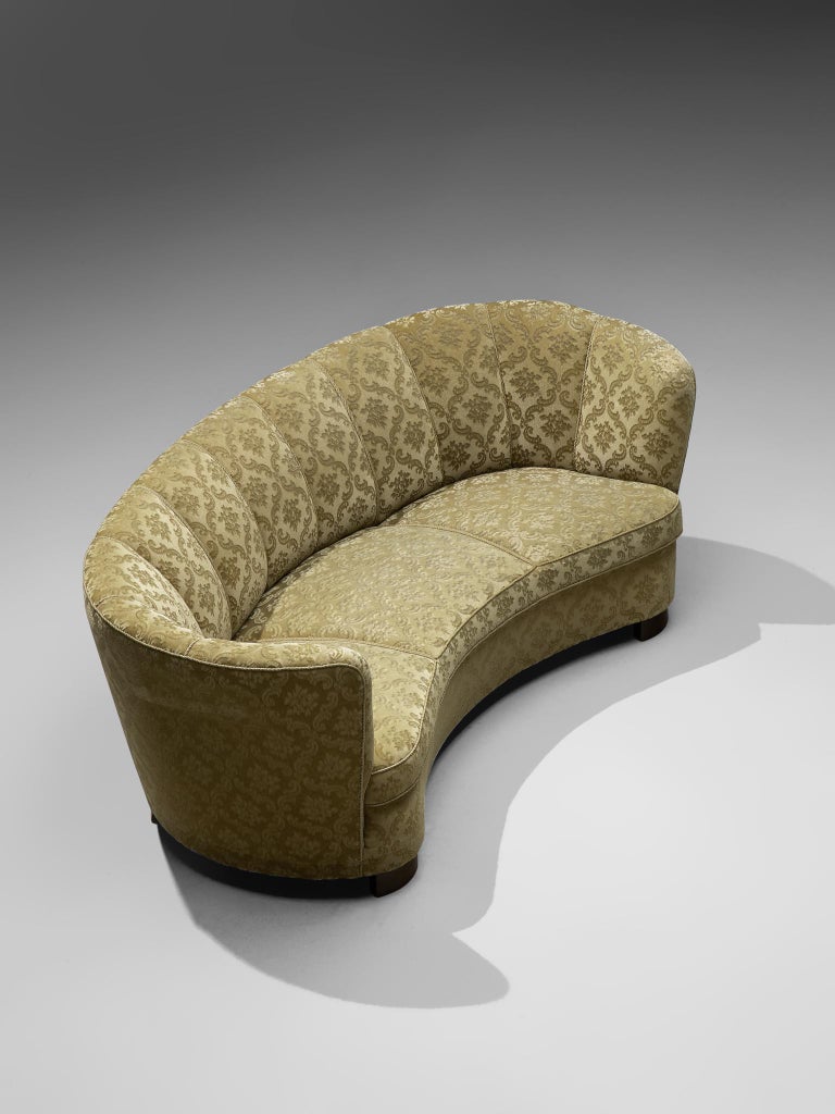Danish Banana Sofa with Classic Patterned Upholstery at 1stDibs