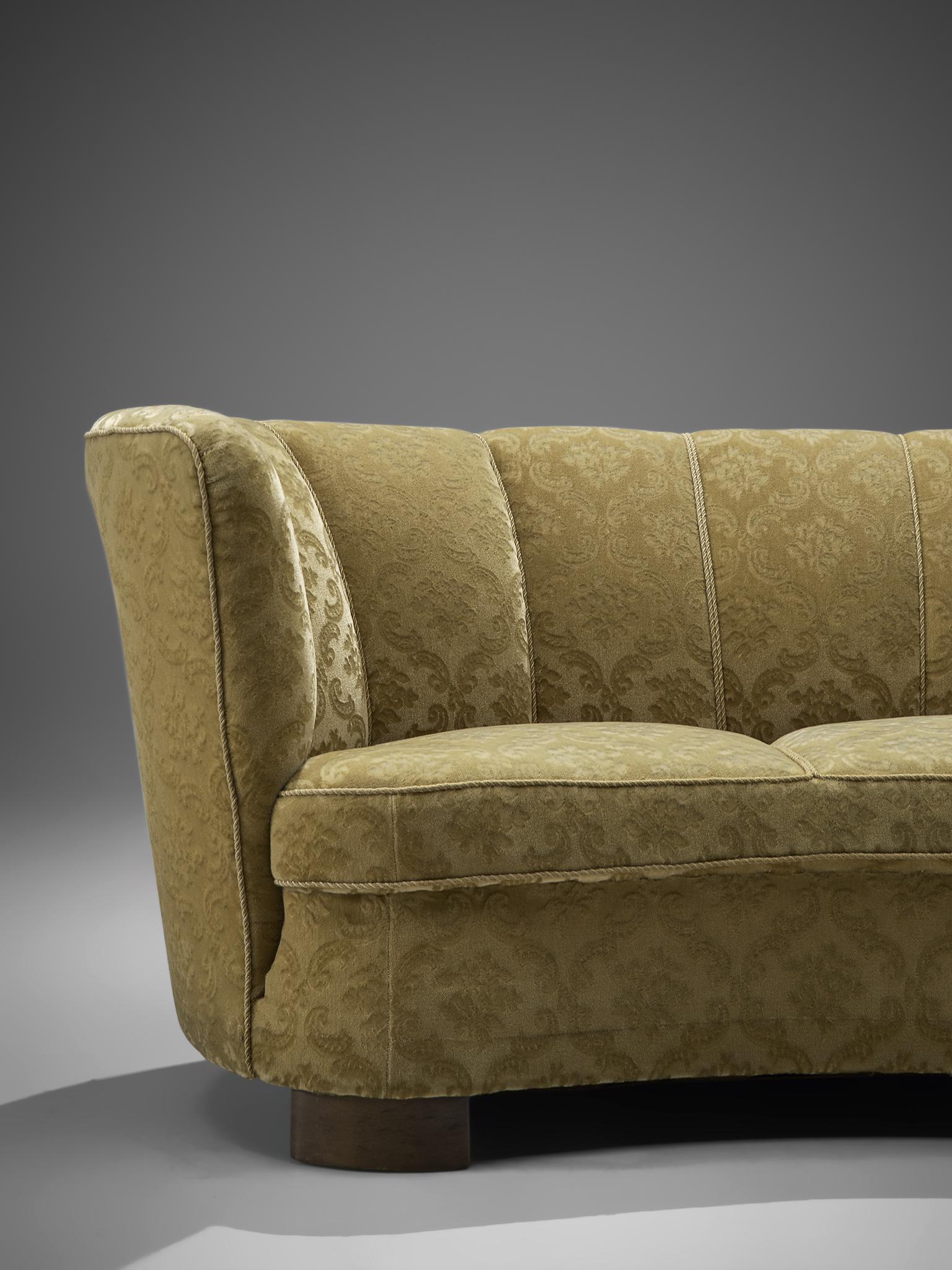 Mid-20th Century Danish Banana Sofa with Classic Patterned Upholstery