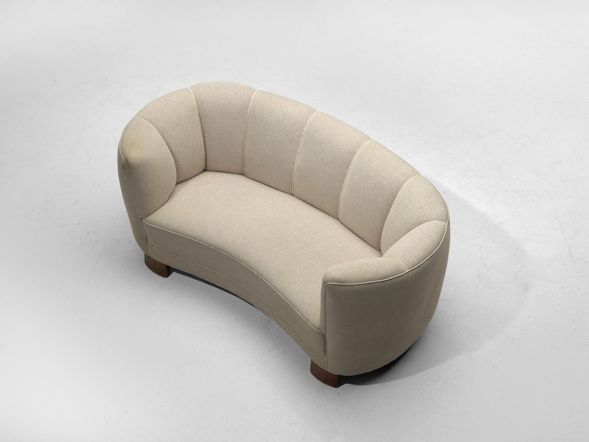 Mid-20th Century Danish Banana Sofa with Eggshell-White Upholstery