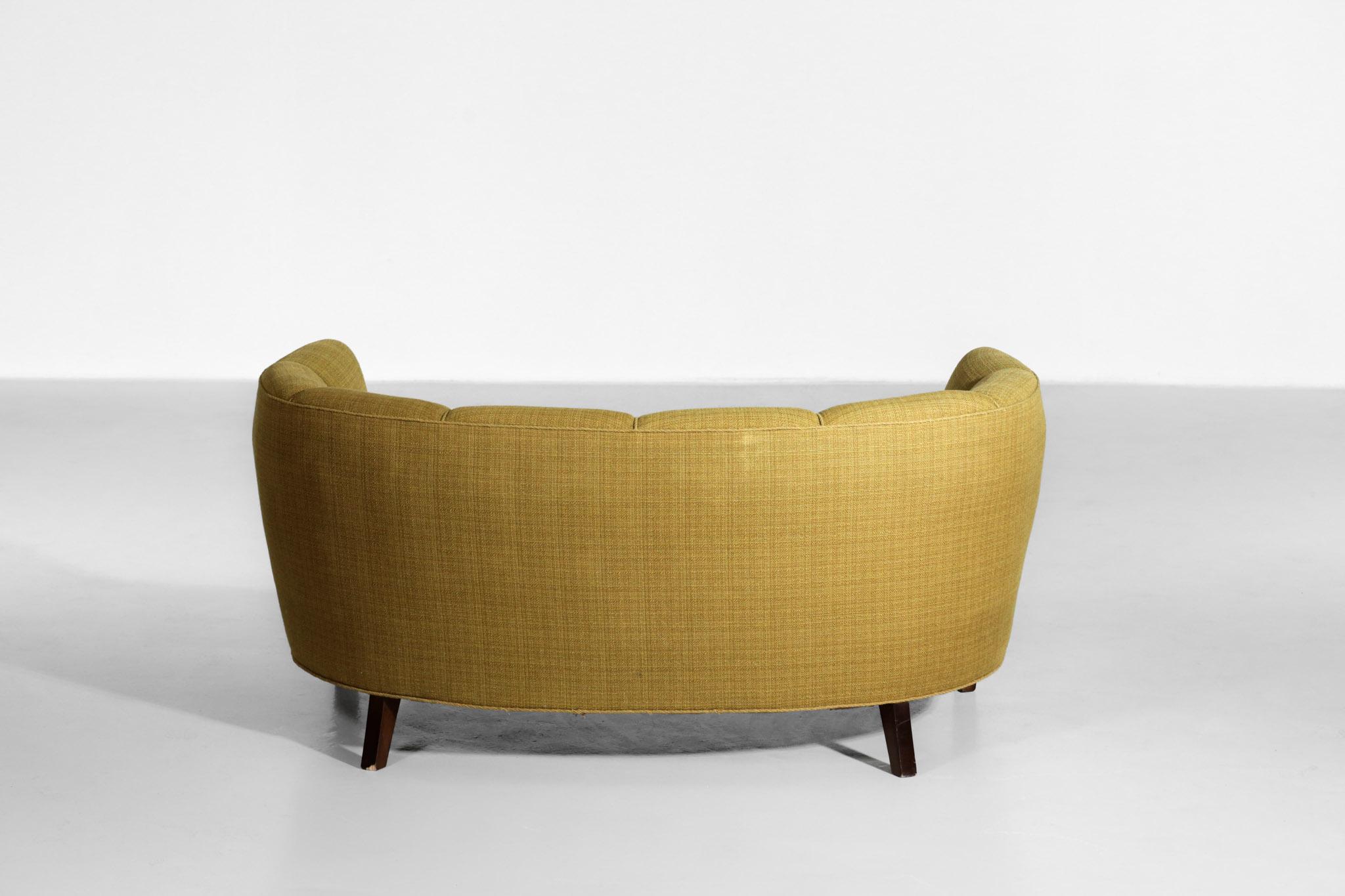 Fabric Danish Banana Sofa Yellow Scandinavian Design, 1960s